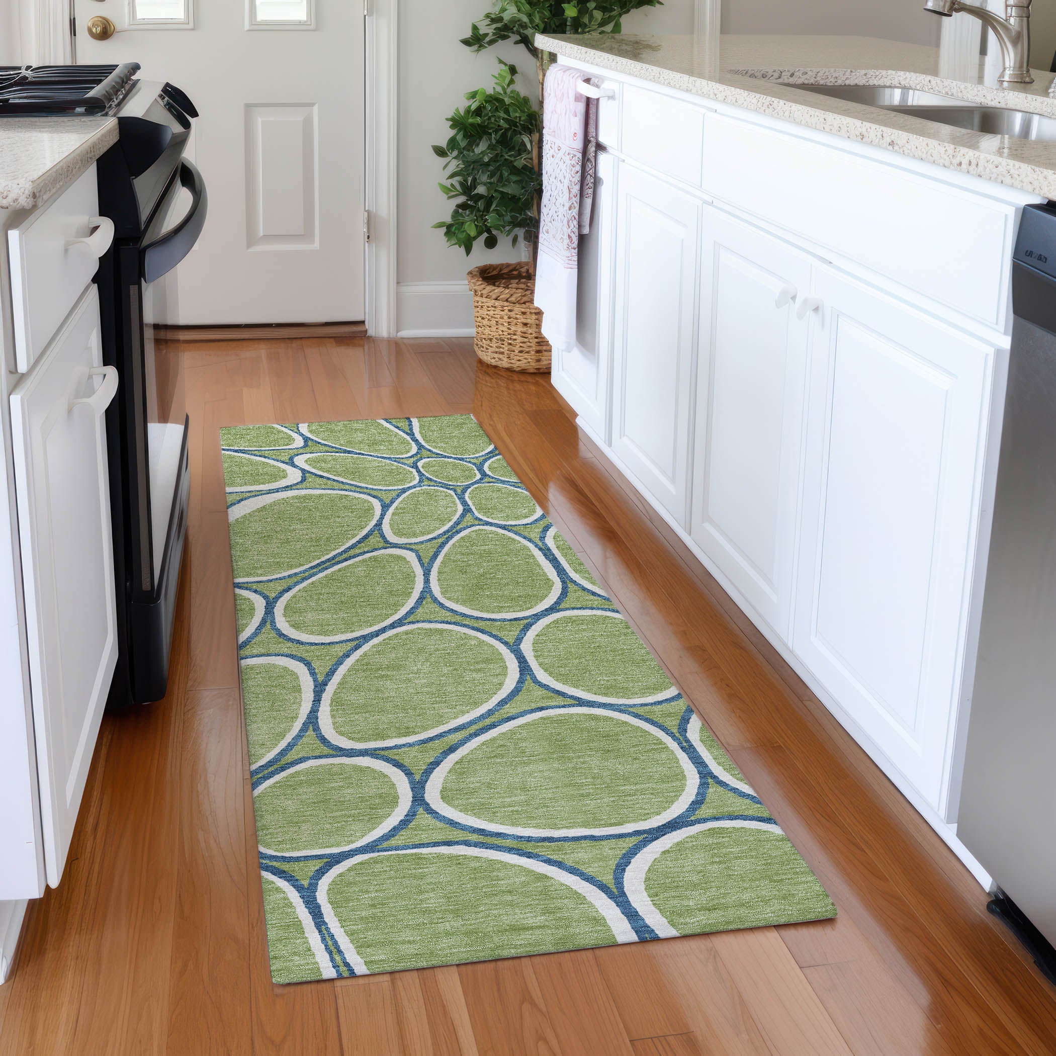 Oslo Machine Washable Transitional Aloe Green Rug 2'3" x 7'6" #shape_Runner