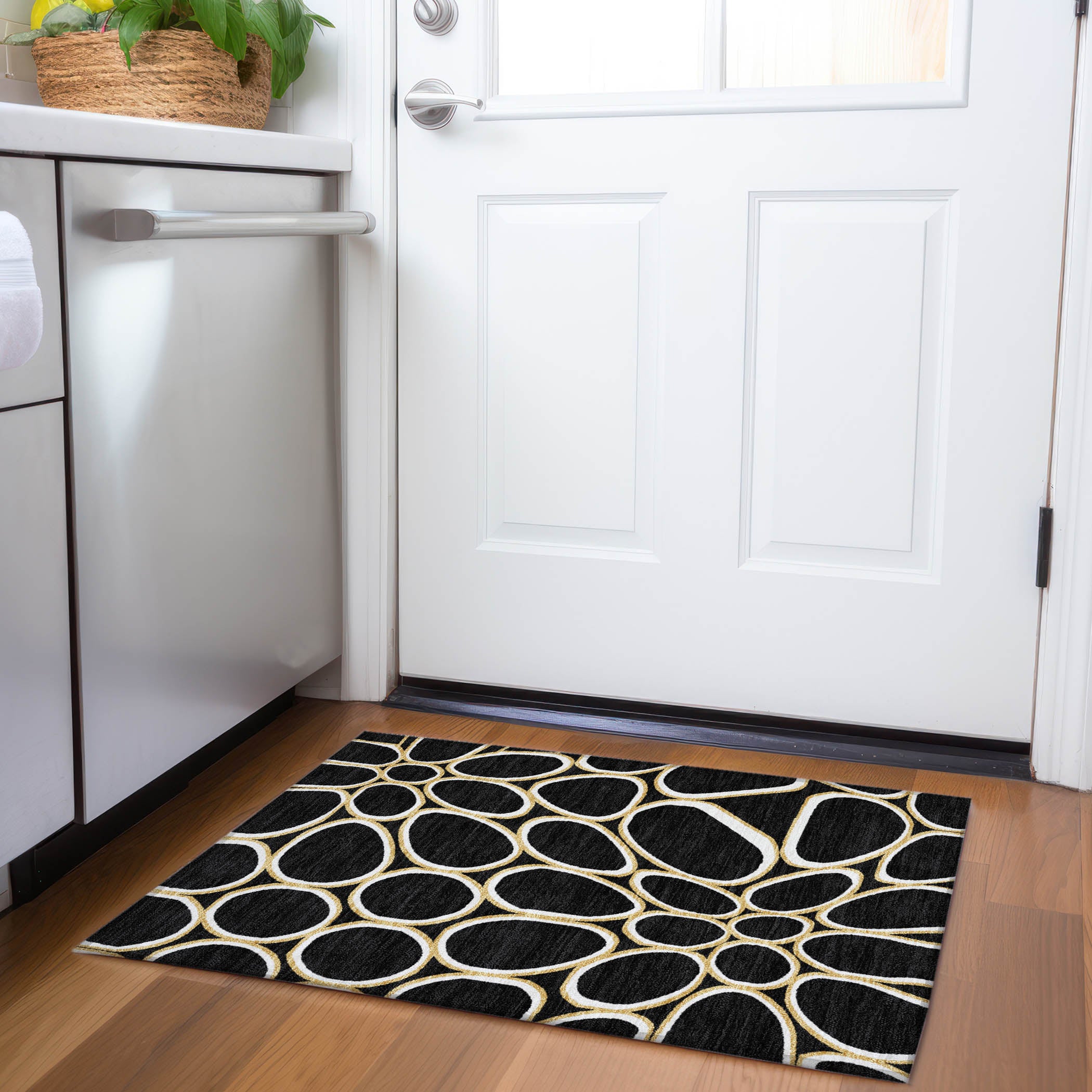 Oslo Machine Washable Transitional Black Rug 1'8" x 2'6" #shape_Rectangle