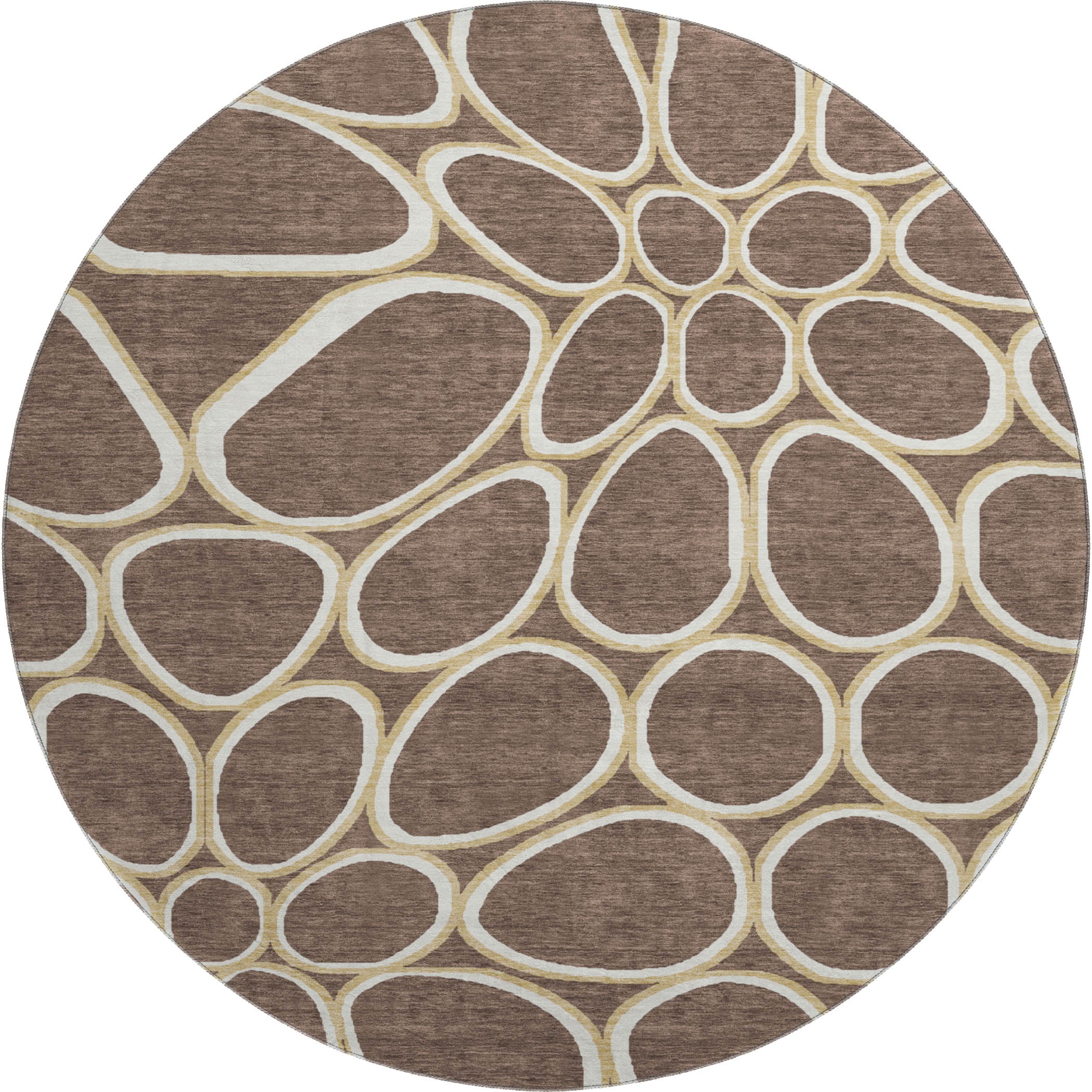 Oslo Machine Washable Transitional Brown Rug 8' x 8' #shape_Round
