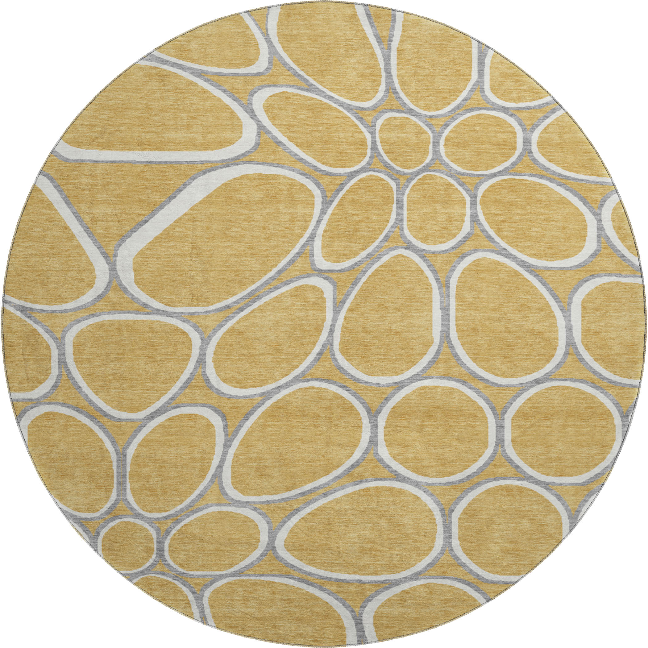 Oslo Machine Washable Transitional Gold Rug 8' x 8' #shape_Round