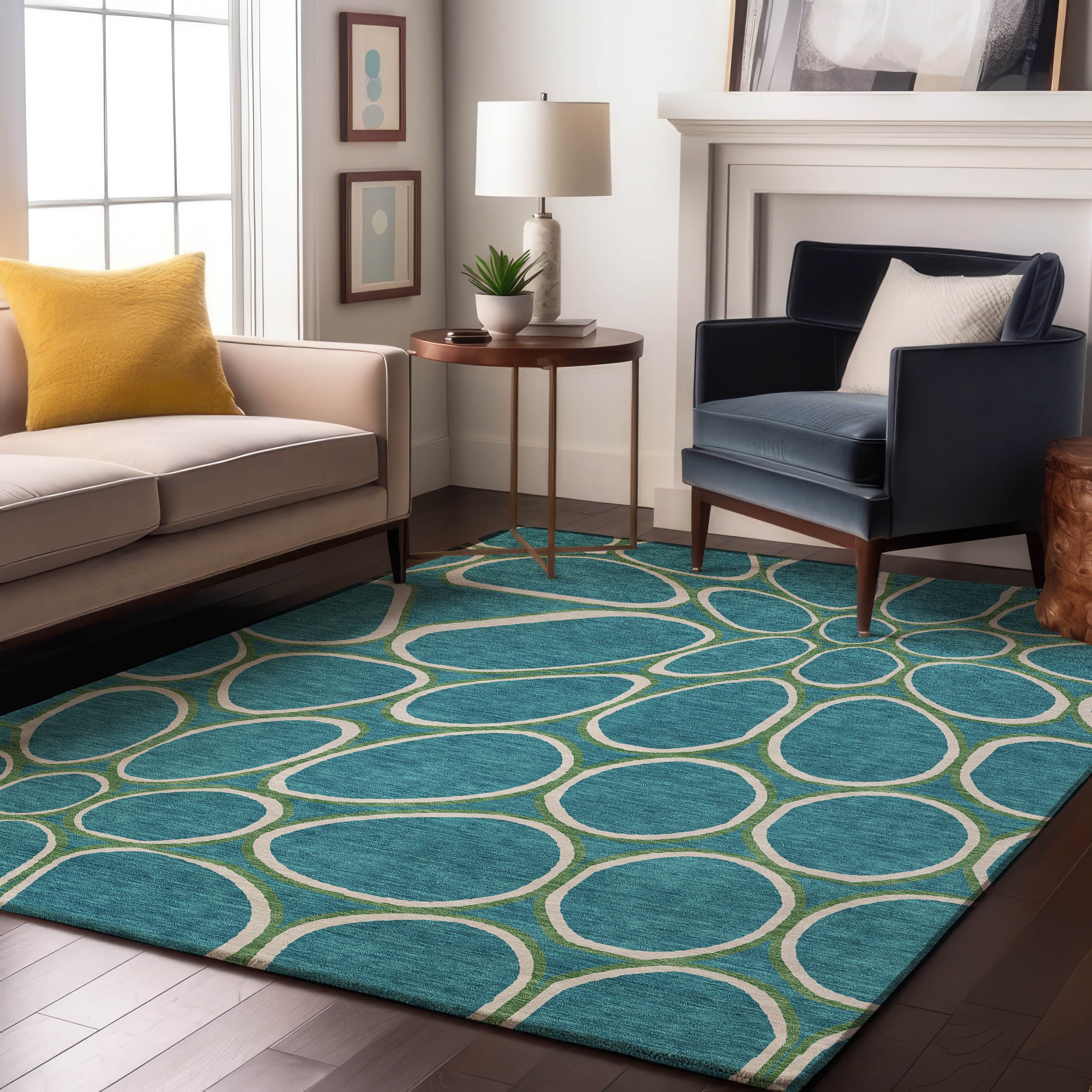 Oslo Machine Washable Transitional Teal Rug 2'6" x 3'10" #shape_Rectangle