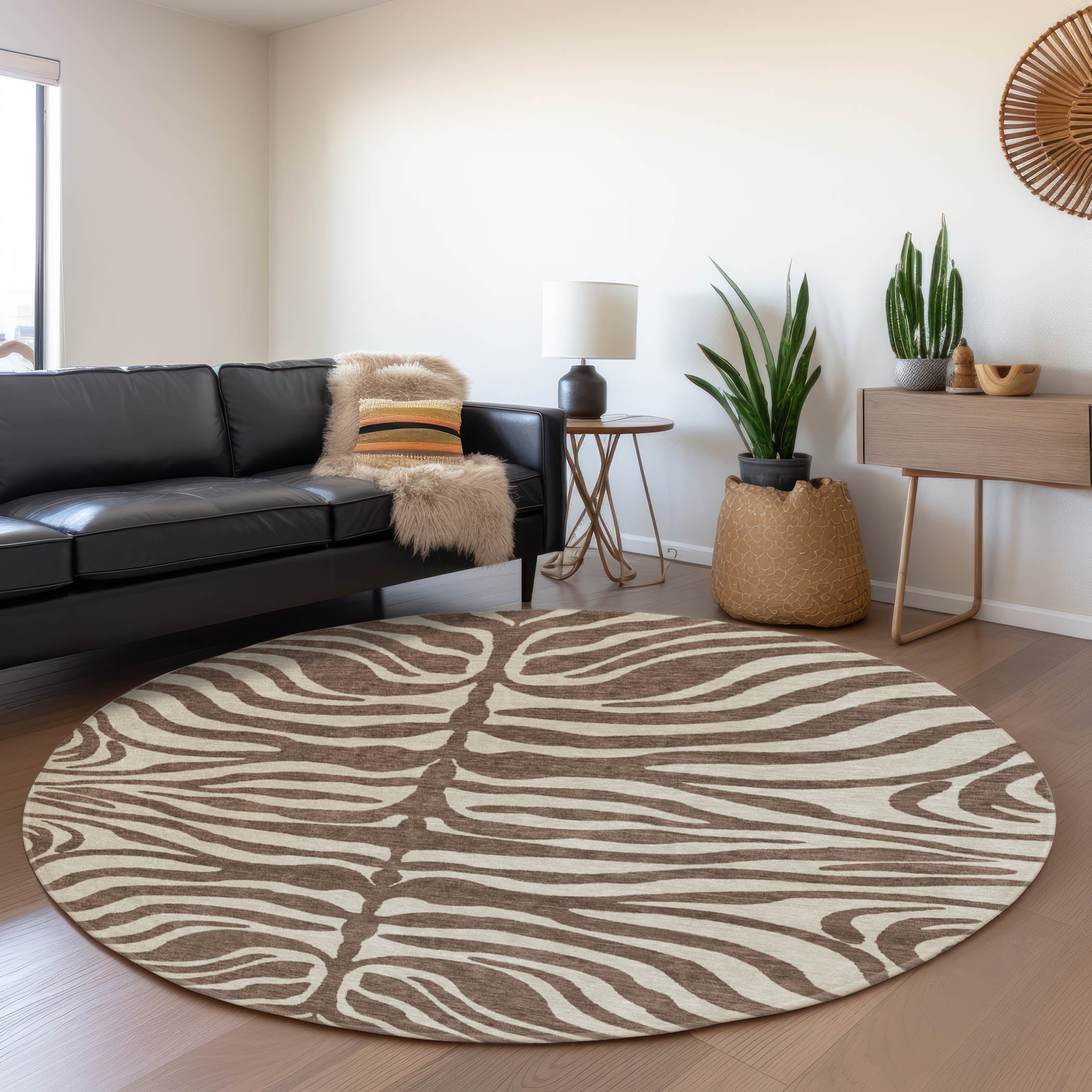 Dubrovnik Machine Washable Transitional Brown Rug 8' x 8' #shape_Round
