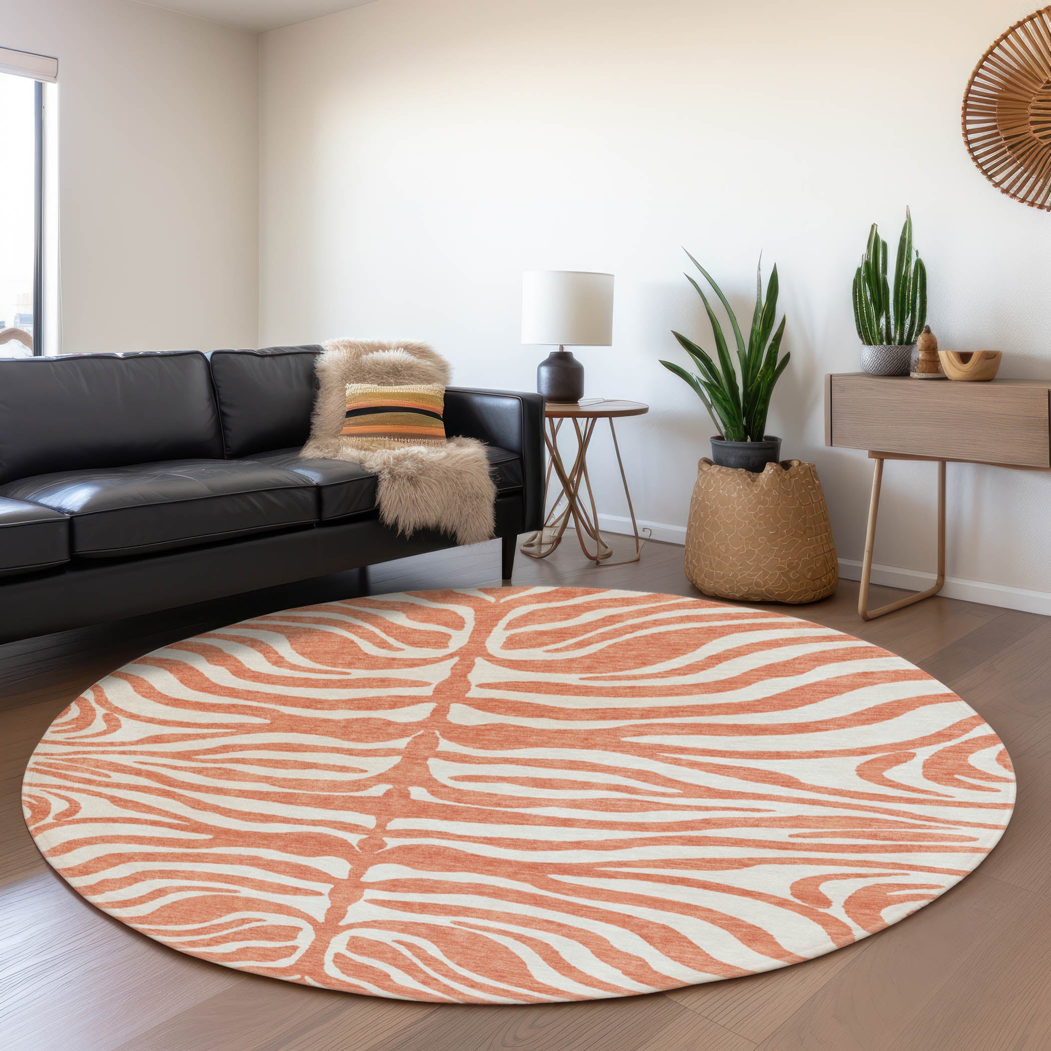 Dubrovnik Machine Washable Transitional Coral Orange Rug 8' x 8' #shape_Round