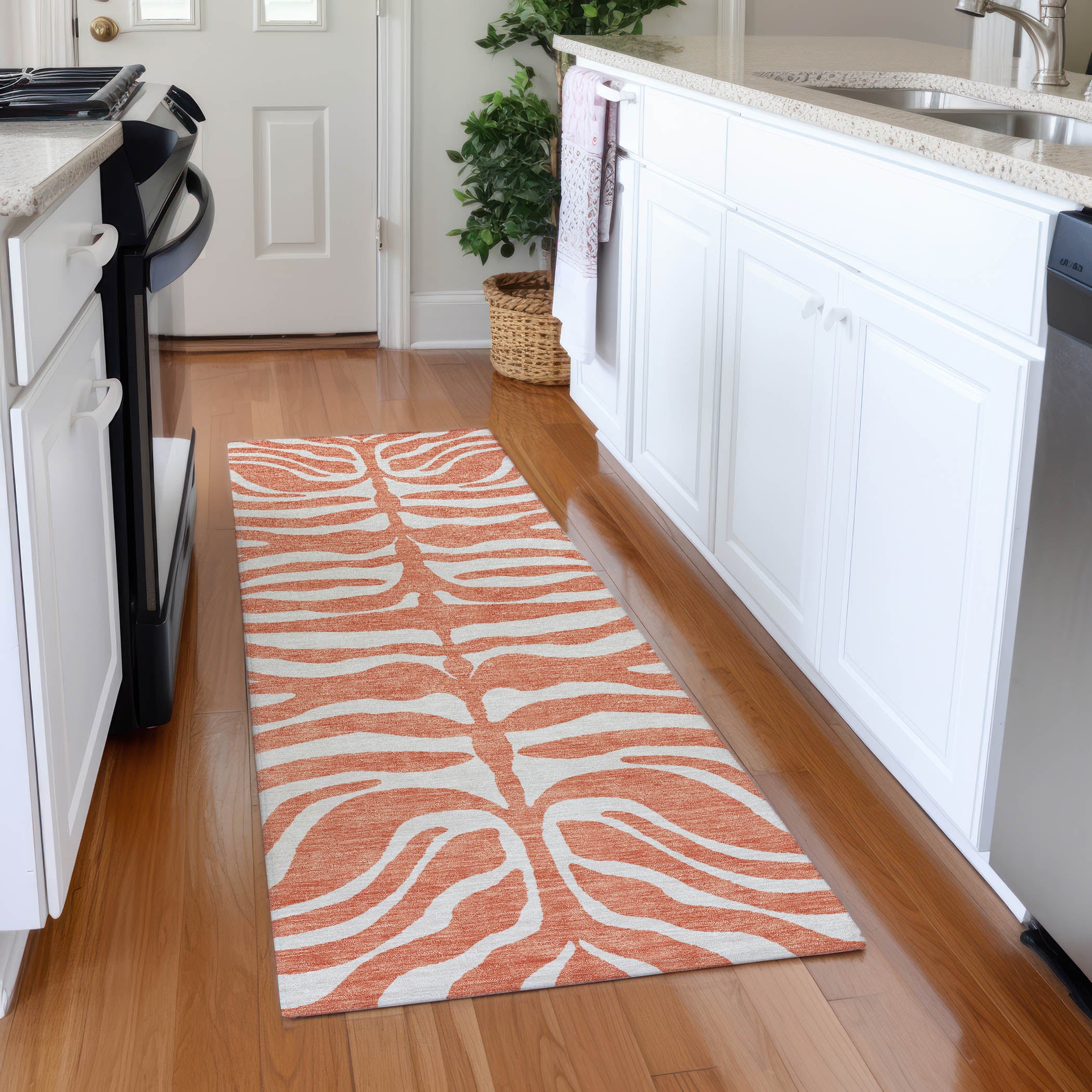 Dubrovnik Machine Washable Transitional Coral Orange Rug 2'3" x 7'6" #shape_Runner