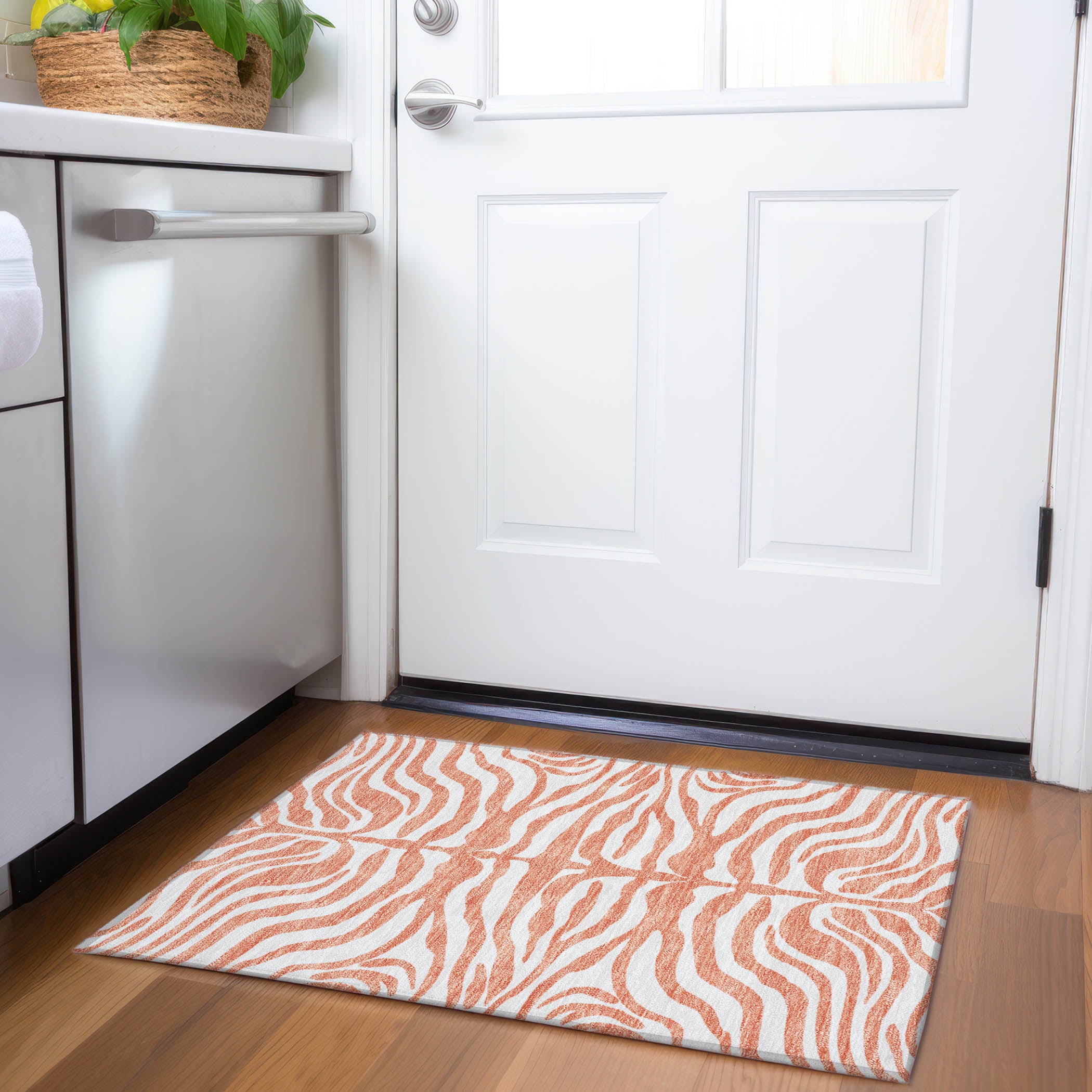 Dubrovnik Machine Washable Transitional Coral Orange Rug 1'8" x 2'6" #shape_Rectangle