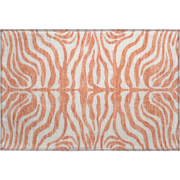 Dubrovnik Machine Washable Transitional Coral Orange Rug 1'8" x 2'6"