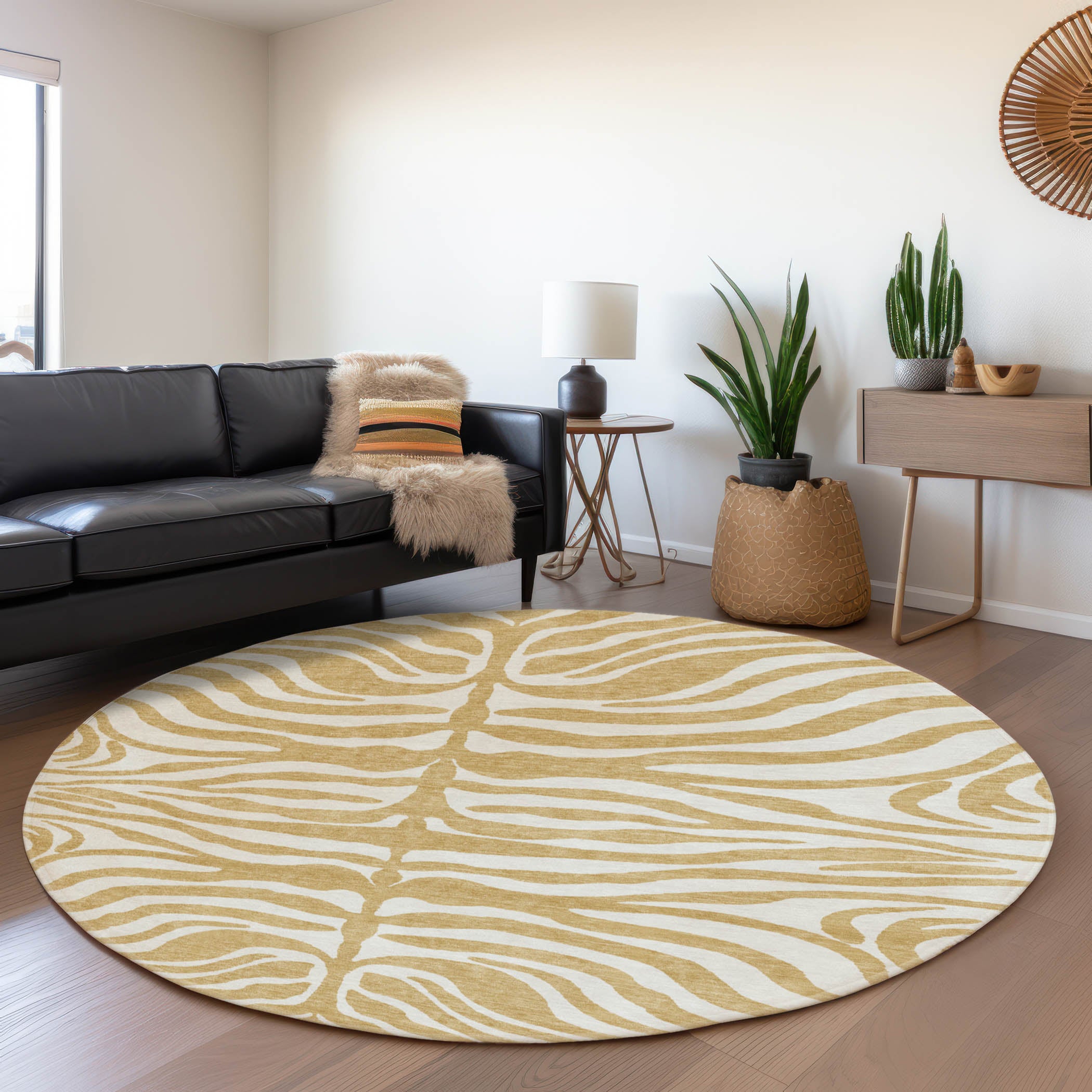 Dubrovnik Machine Washable Transitional Gold Rug 8' x 8' #shape_Round