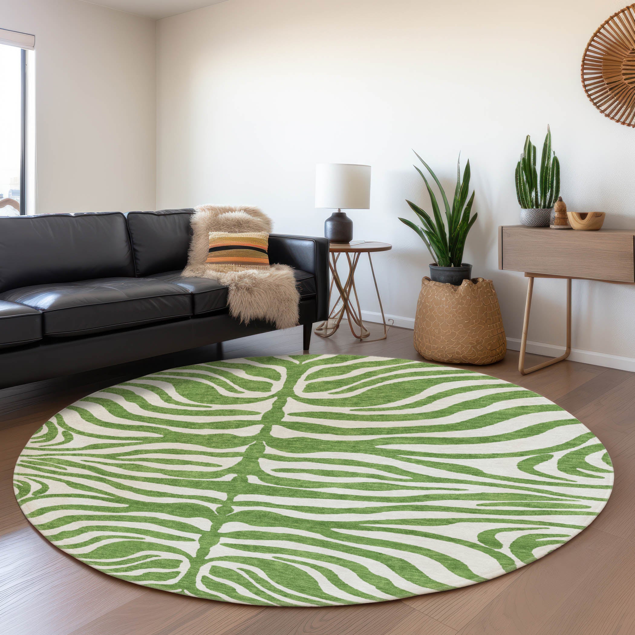 Dubrovnik Machine Washable Transitional Green Rug 8' x 8' #shape_Round