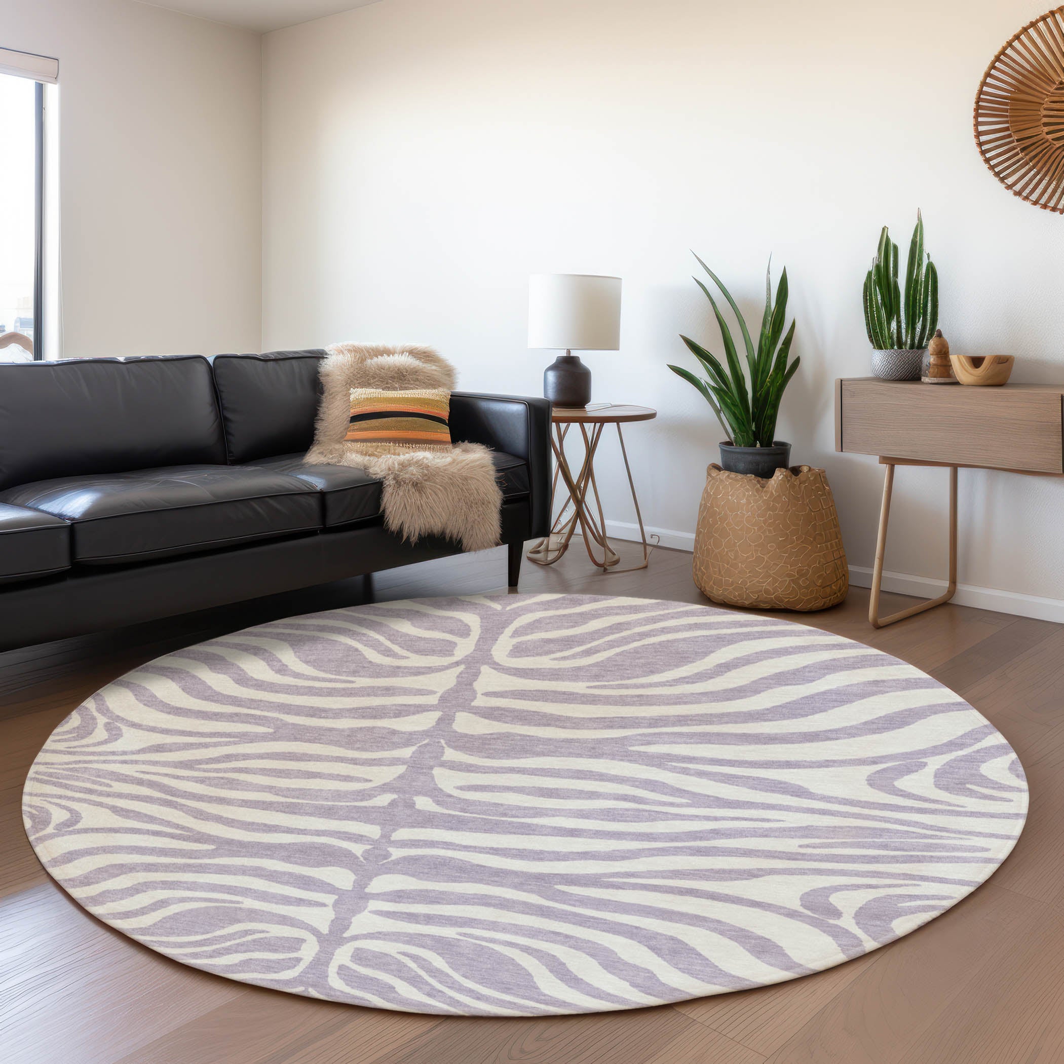 Dubrovnik Machine Washable Transitional Lavender Purple Rug 8' x 8' #shape_Round