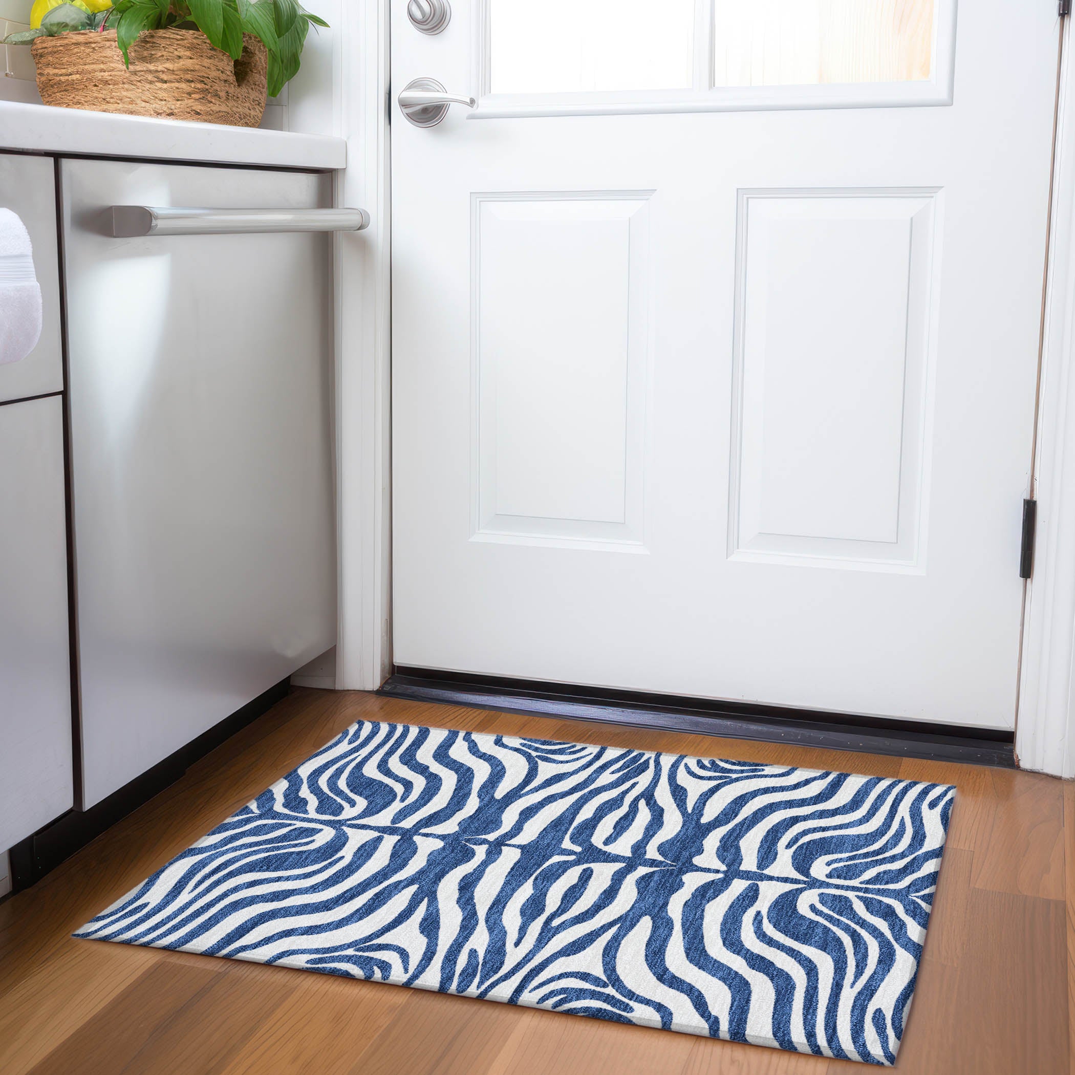 Dubrovnik Machine Washable Transitional Navy Blue Rug 1'8" x 2'6" #shape_Rectangle