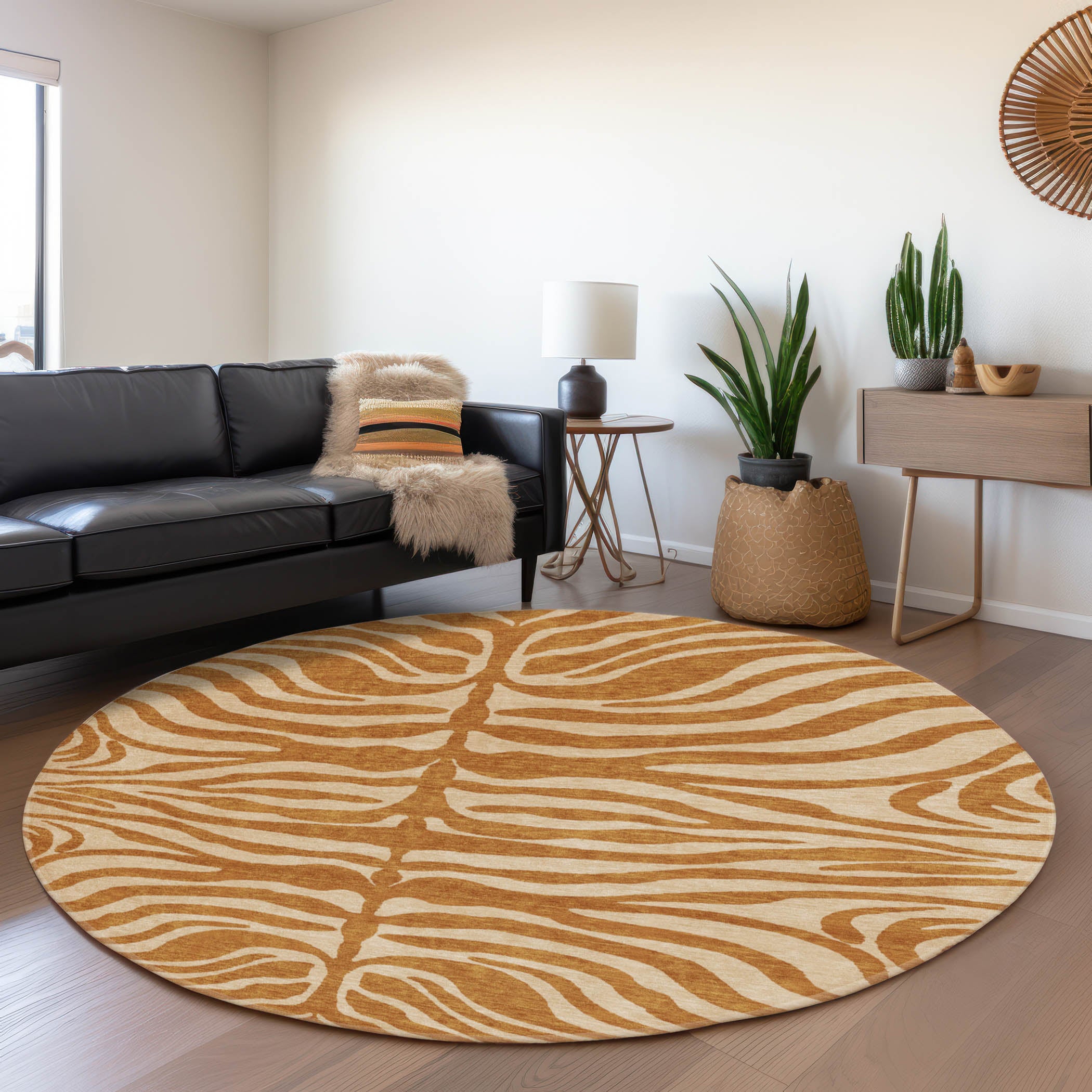 Dubrovnik Machine Washable Transitional Paprika Orange Rug 8' x 8' #shape_Round