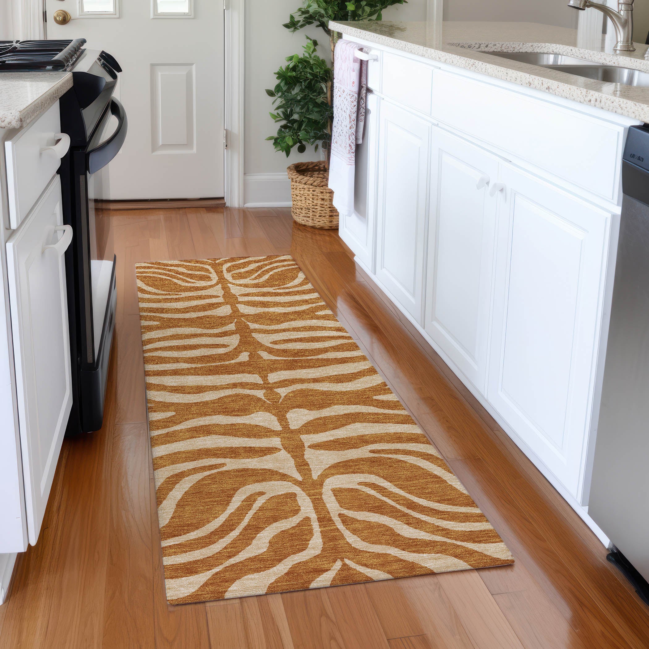 Dubrovnik Machine Washable Transitional Paprika Orange Rug 2'3" x 7'6" #shape_Runner
