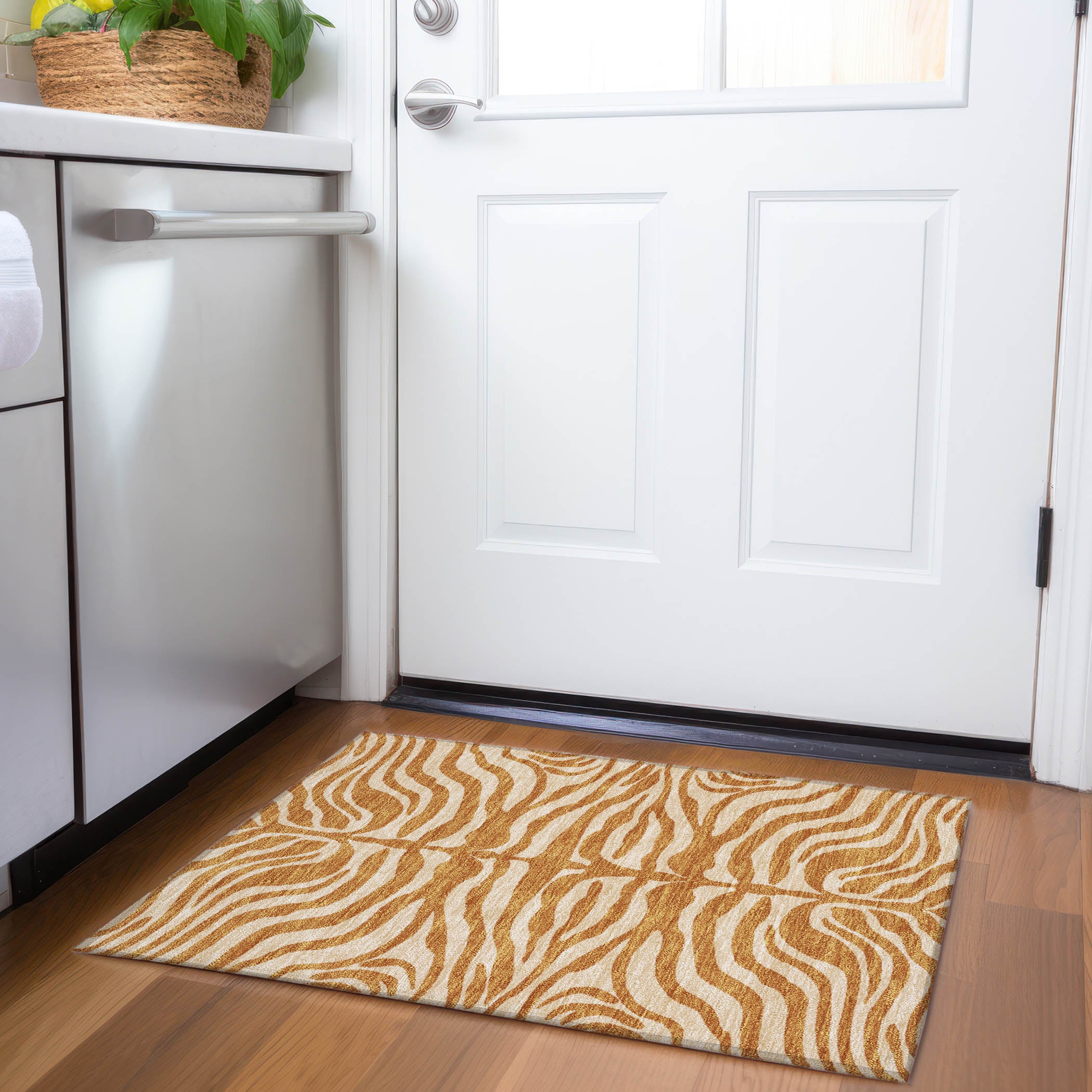 Dubrovnik Machine Washable Transitional Paprika Orange Rug 1'8" x 2'6" #shape_Rectangle