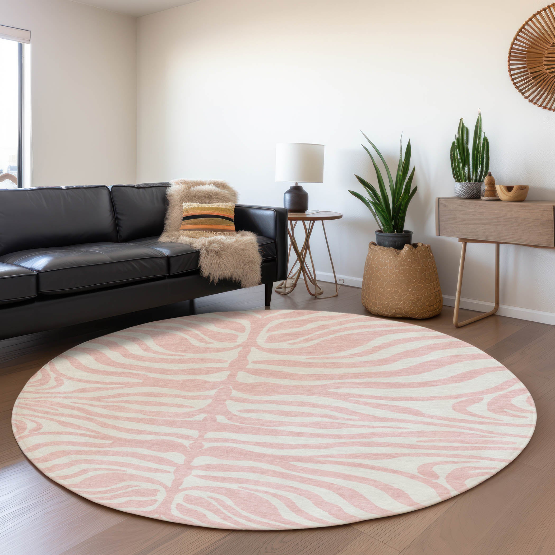 Dubrovnik Machine Washable Transitional Pink Rug 8' x 8' #shape_Round