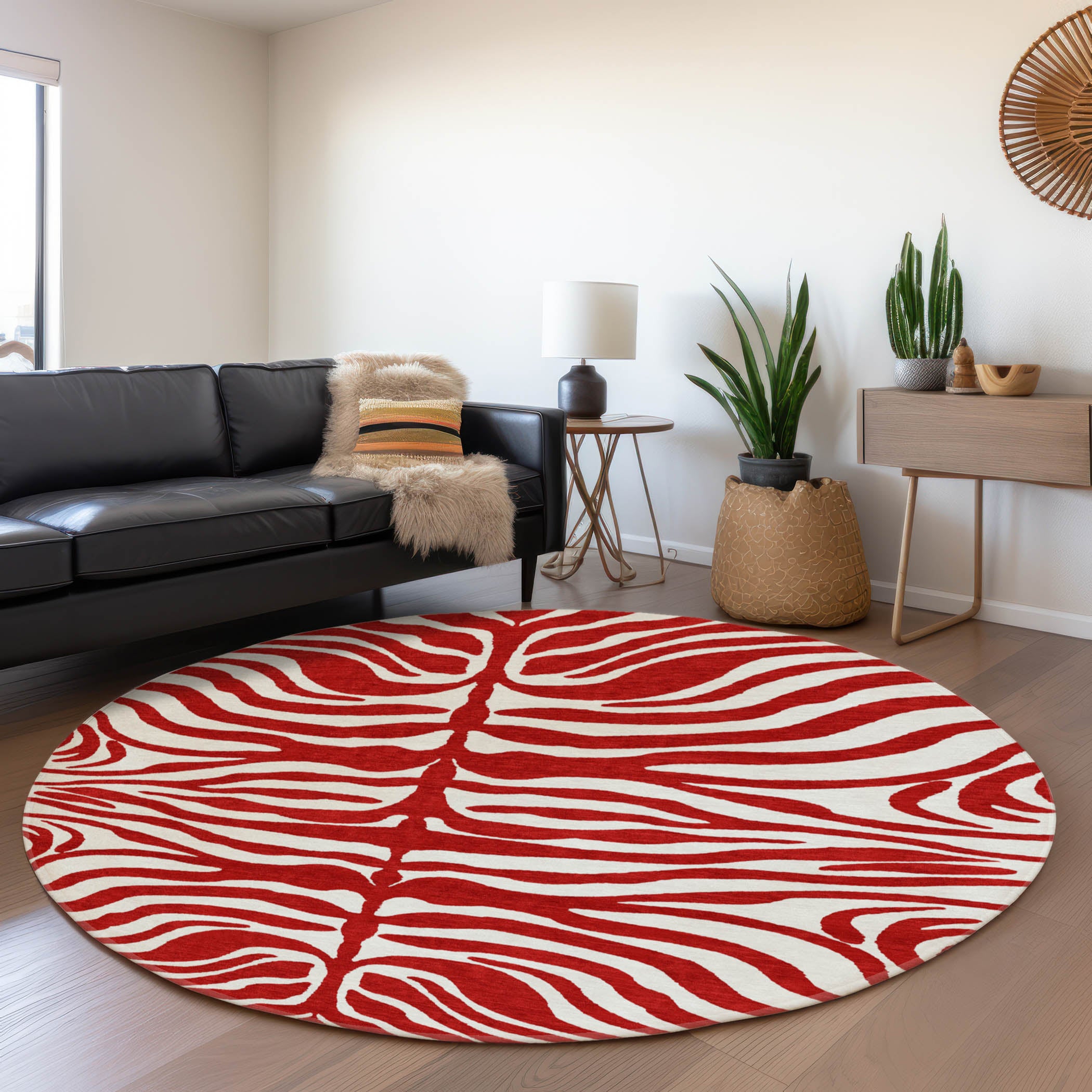 Dubrovnik Machine Washable Transitional Red Rug 8' x 8' #shape_Round