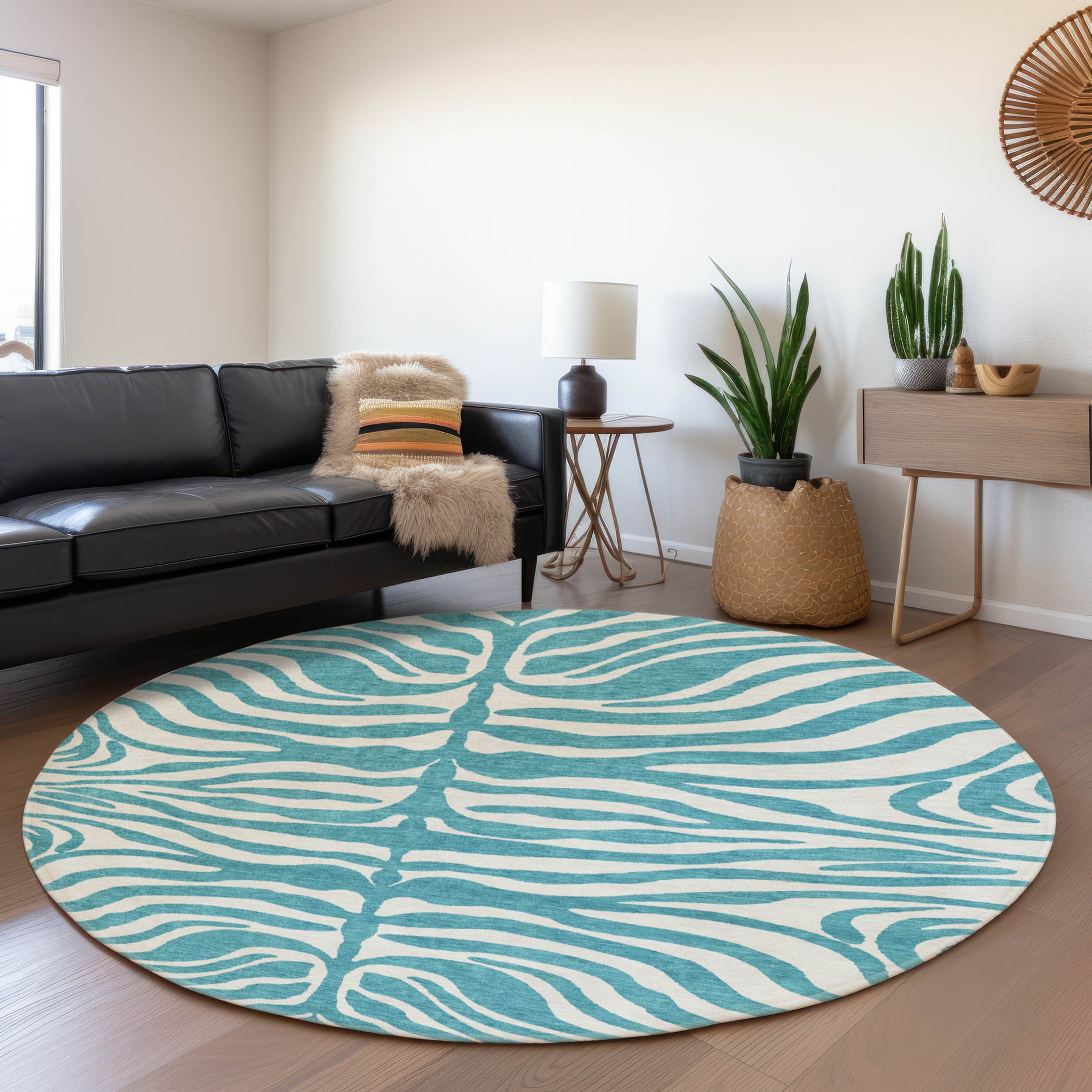 Dubrovnik Machine Washable Transitional Teal Rug 8' x 8' #shape_Round