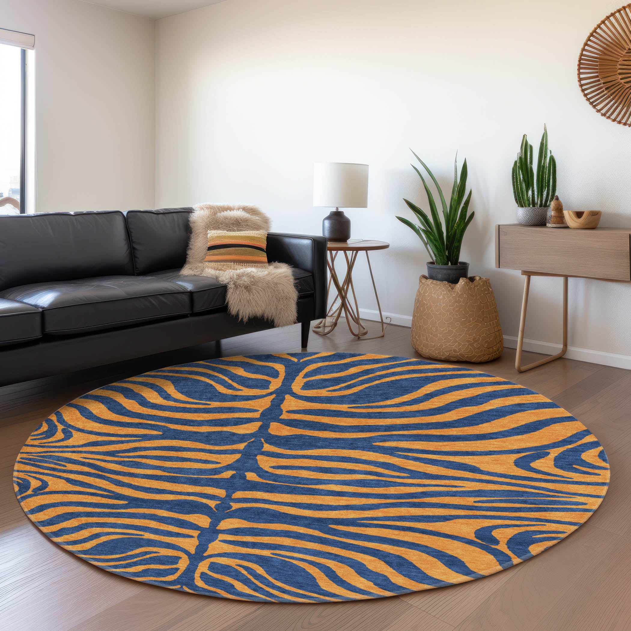 Reykjavik Machine Washable Transitional Navy Blue Rug 8' x 8' #shape_Round