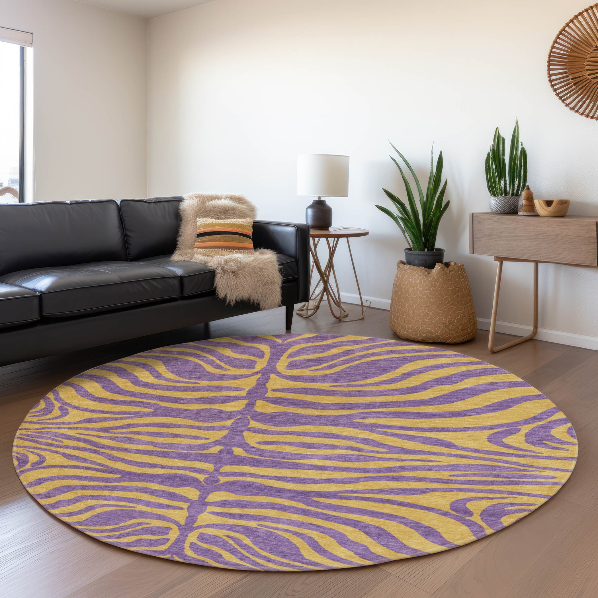 Reykjavik Machine Washable Transitional Purple Rug 8' x 8' #shape_Round