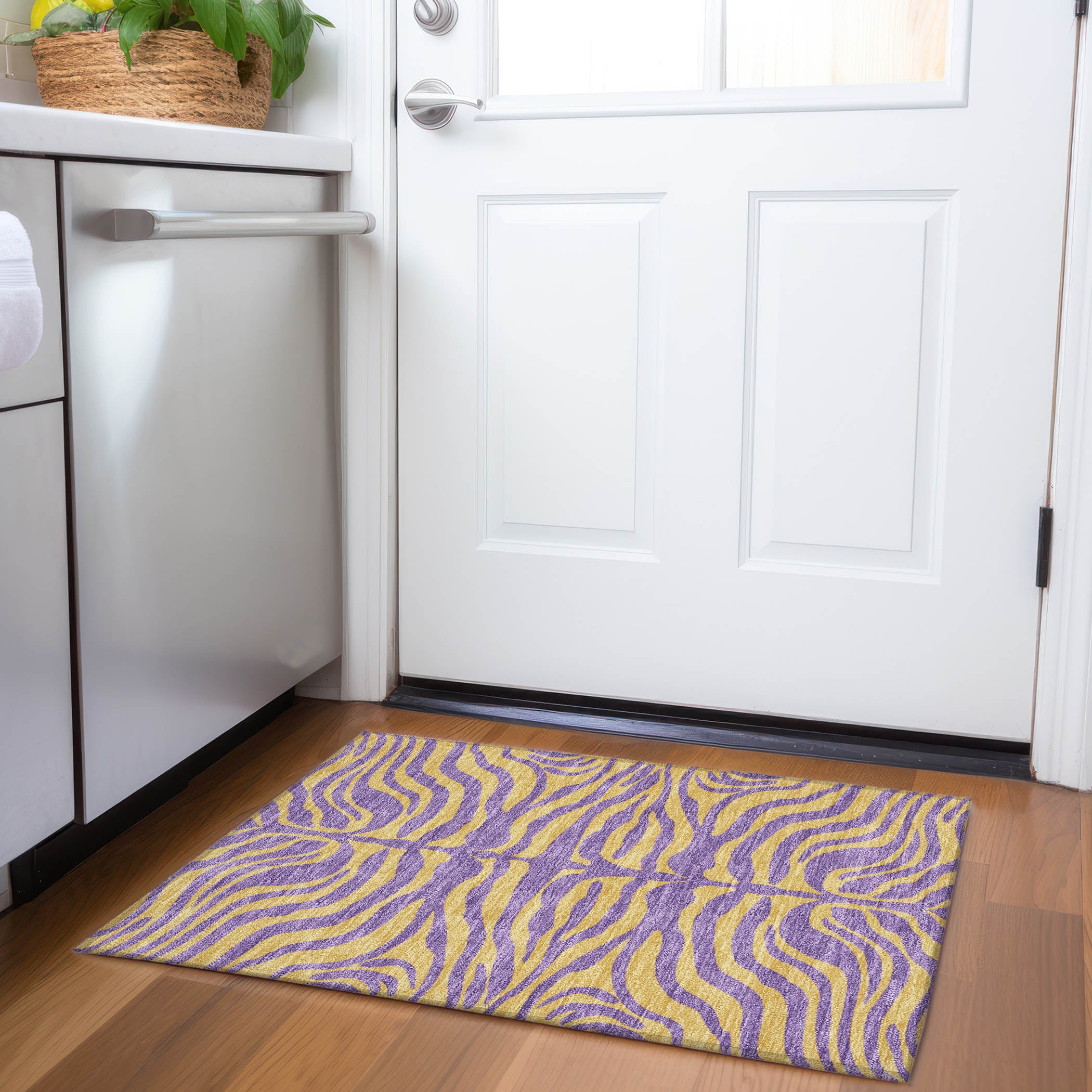 Reykjavik Machine Washable Transitional Purple Rug 1'8" x 2'6" #shape_Rectangle