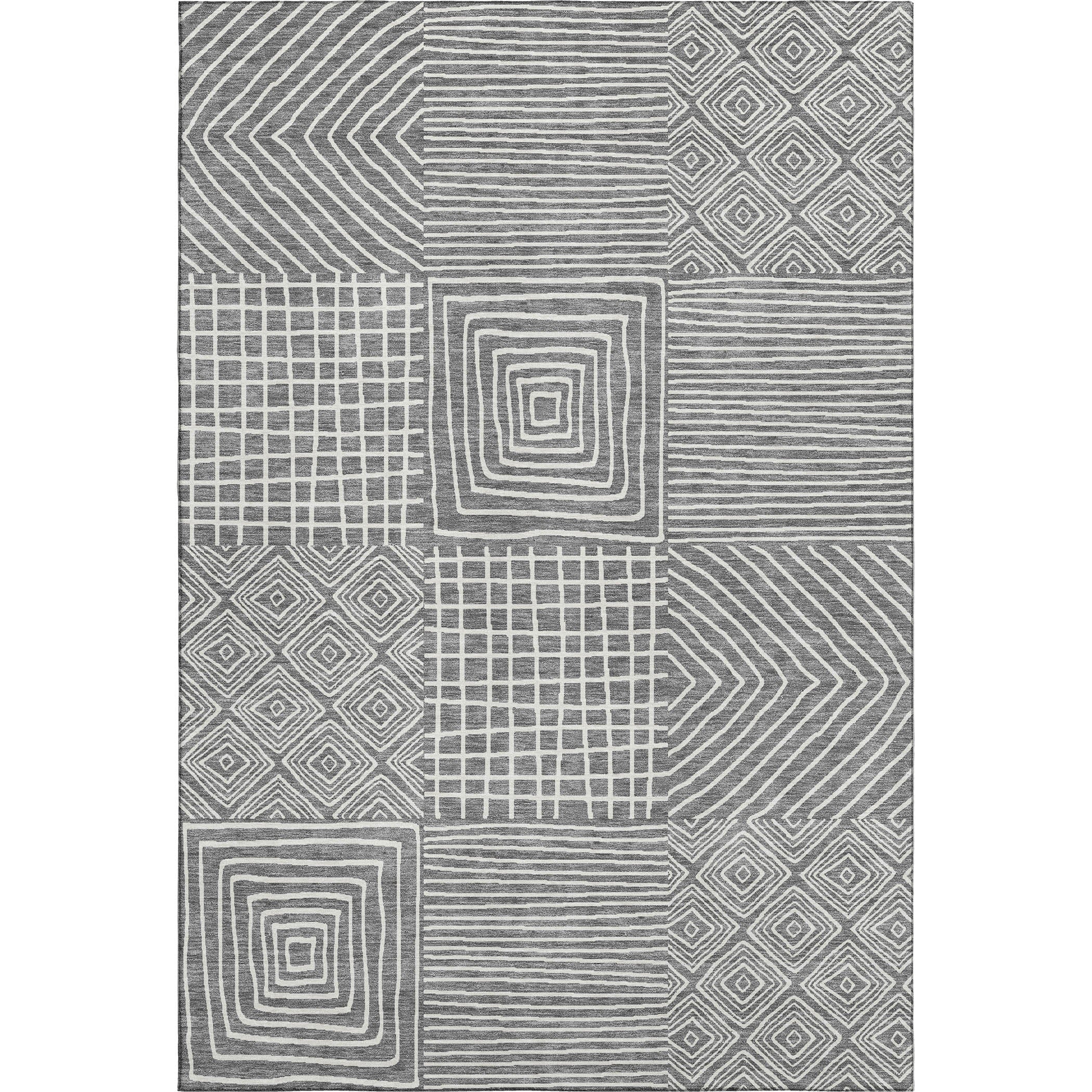 Santorini Machine Washable Transitional Charcoal Gray Rug 2'6" x 3'10" #shape_Rectangle