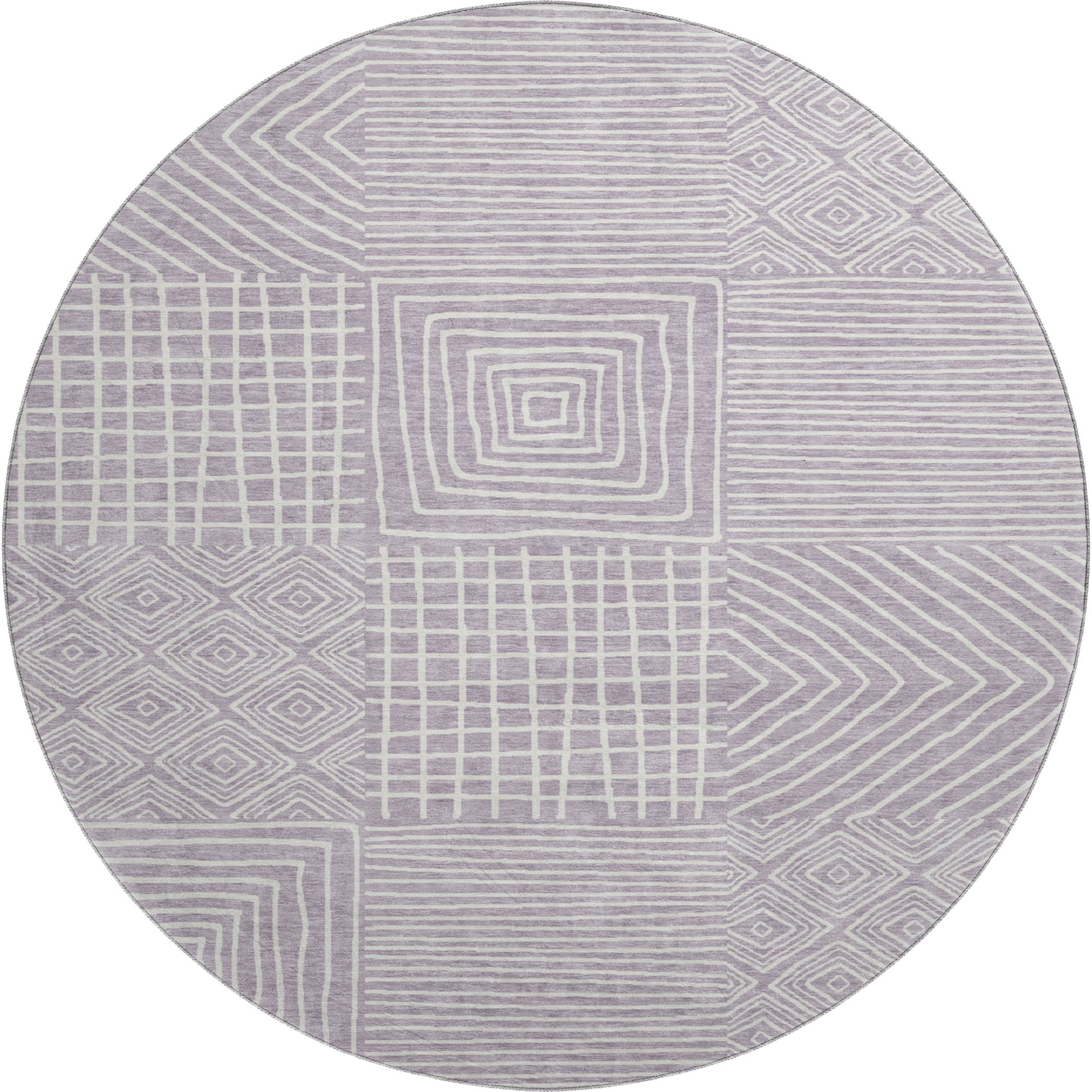 Santorini Machine Washable Transitional Lavender Purple Rug 8' x 8' #shape_Round