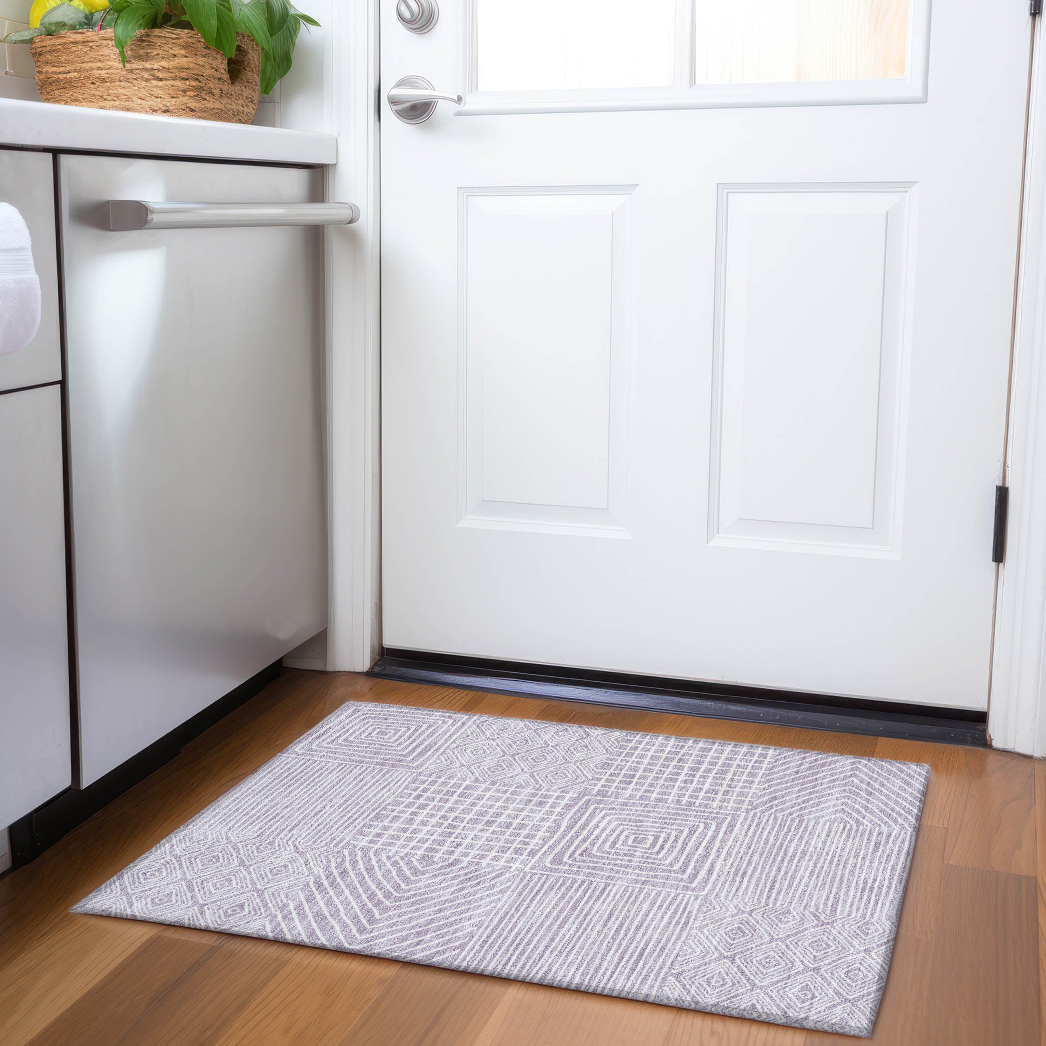 Santorini Machine Washable Transitional Lavender Purple Rug 1'8" x 2'6" #shape_Rectangle