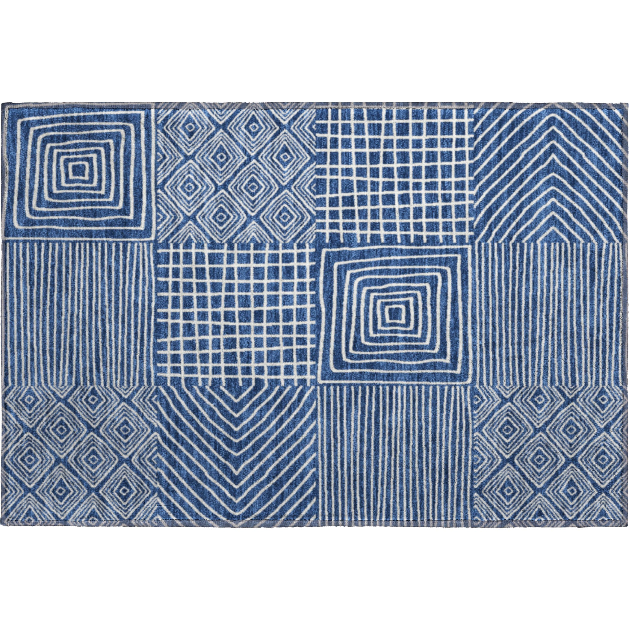 Santorini Machine Washable Transitional Navy Blue Rug 1'8" x 2'6" #shape_Rectangle