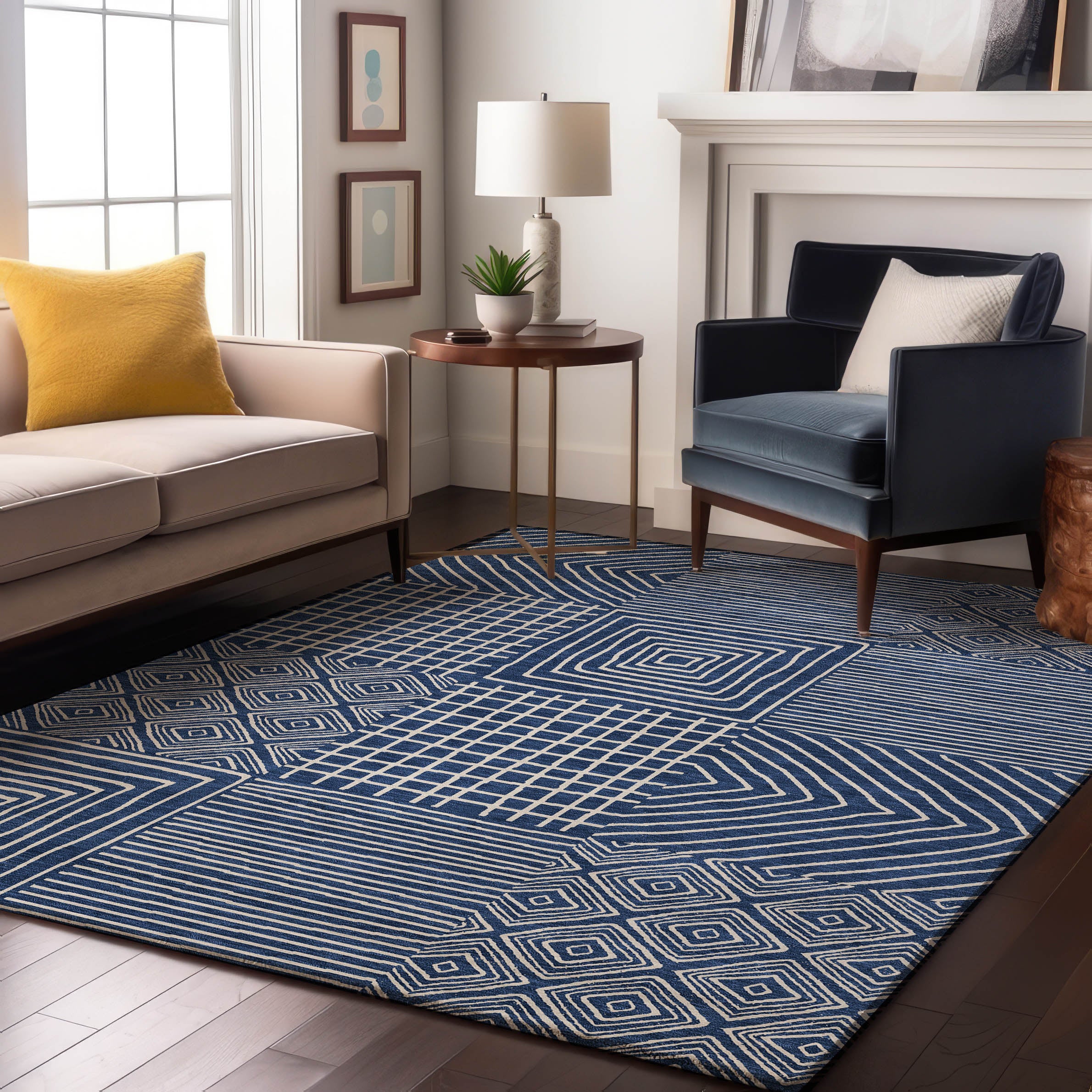 Santorini Machine Washable Transitional Navy Blue Rug 2'6" x 3'10" #shape_Rectangle