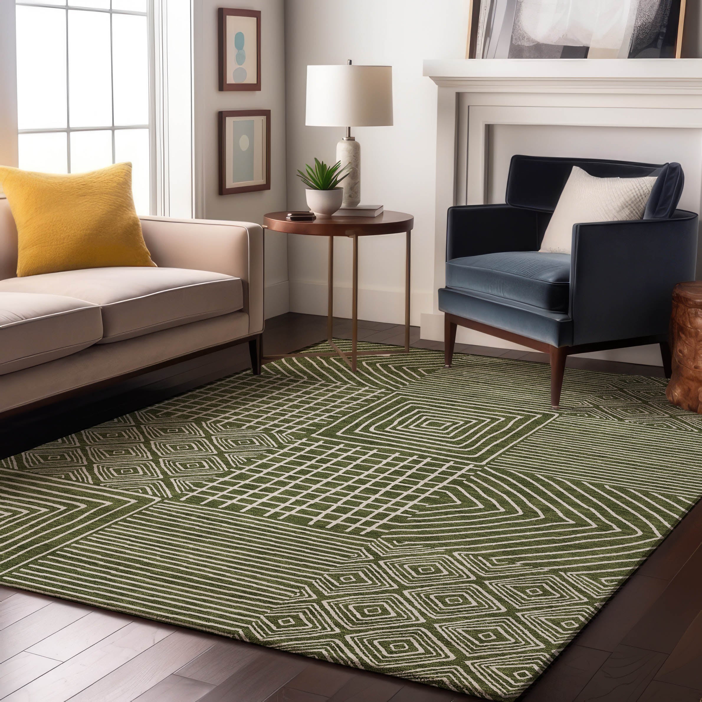 Santorini Machine Washable Transitional Olive Green Rug 2'6" x 3'10" #shape_Rectangle