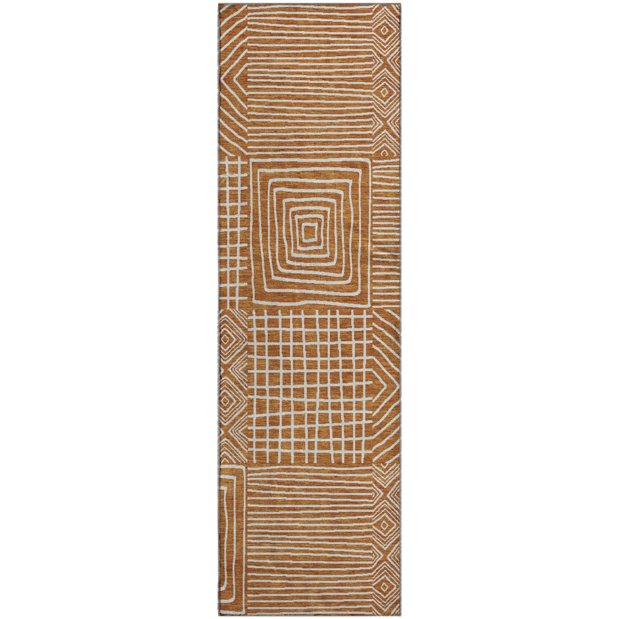 Santorini Machine Washable Transitional Paprika Orange Rug 2'3" x 7'6" #shape_Runner