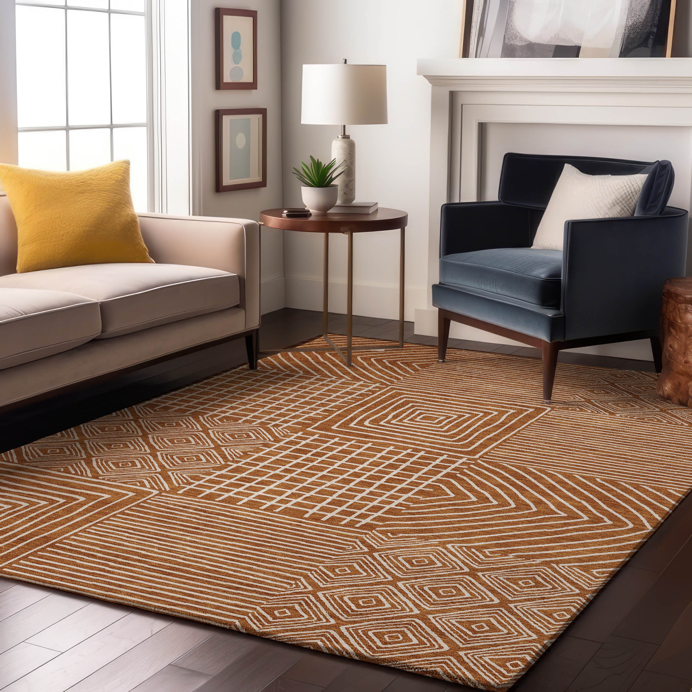Santorini Machine Washable Transitional Paprika Orange Rug 2'6" x 3'10" #shape_Rectangle
