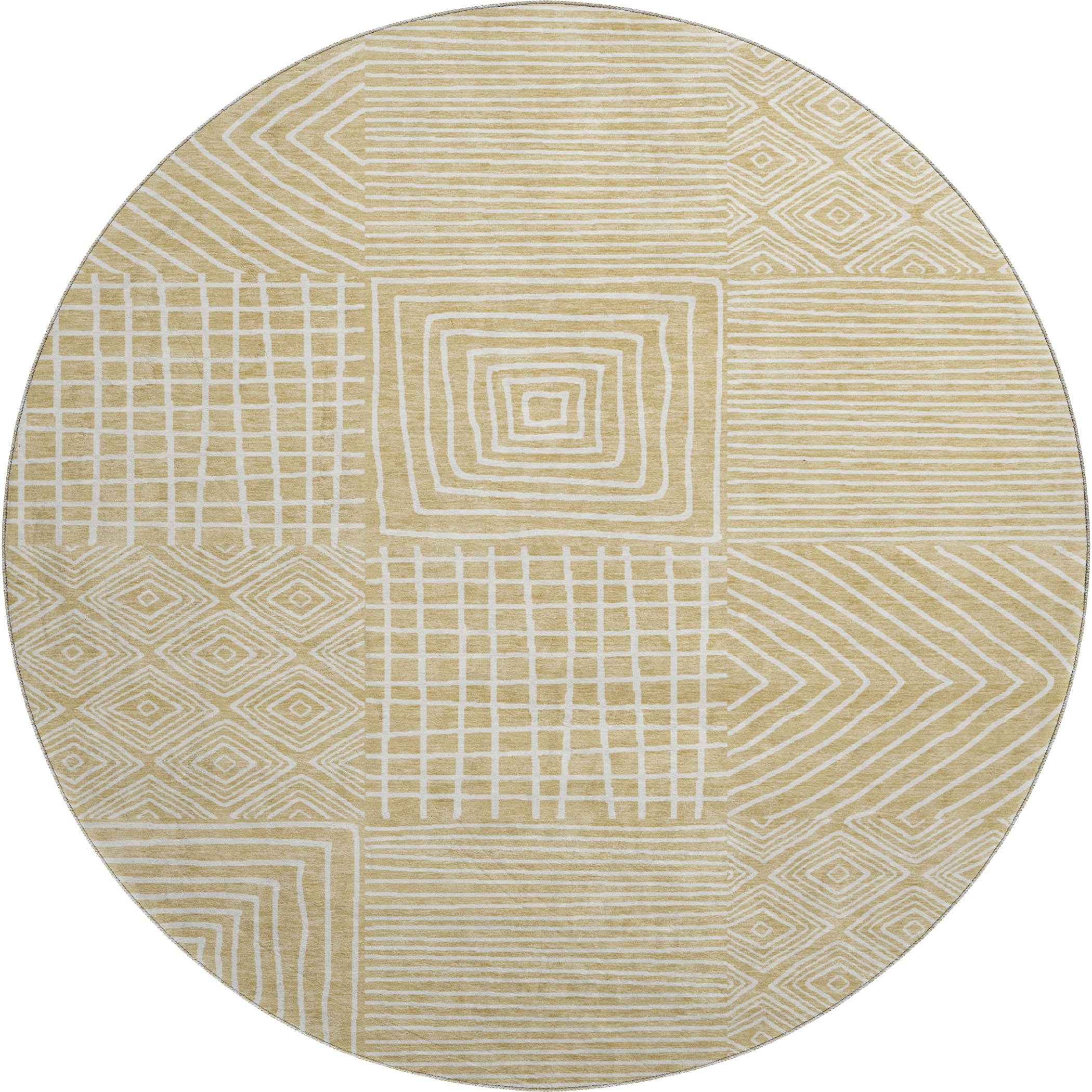 Santorini Machine Washable Transitional Wheat Gold Rug 8' x 8' #shape_Round