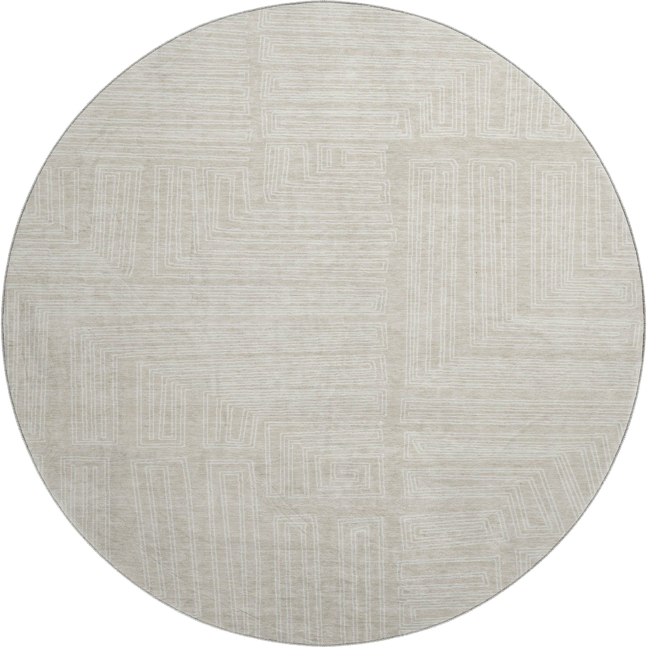 Vienna Machine Washable Transitional Beige Brown Rug 8' x 8' #shape_Round