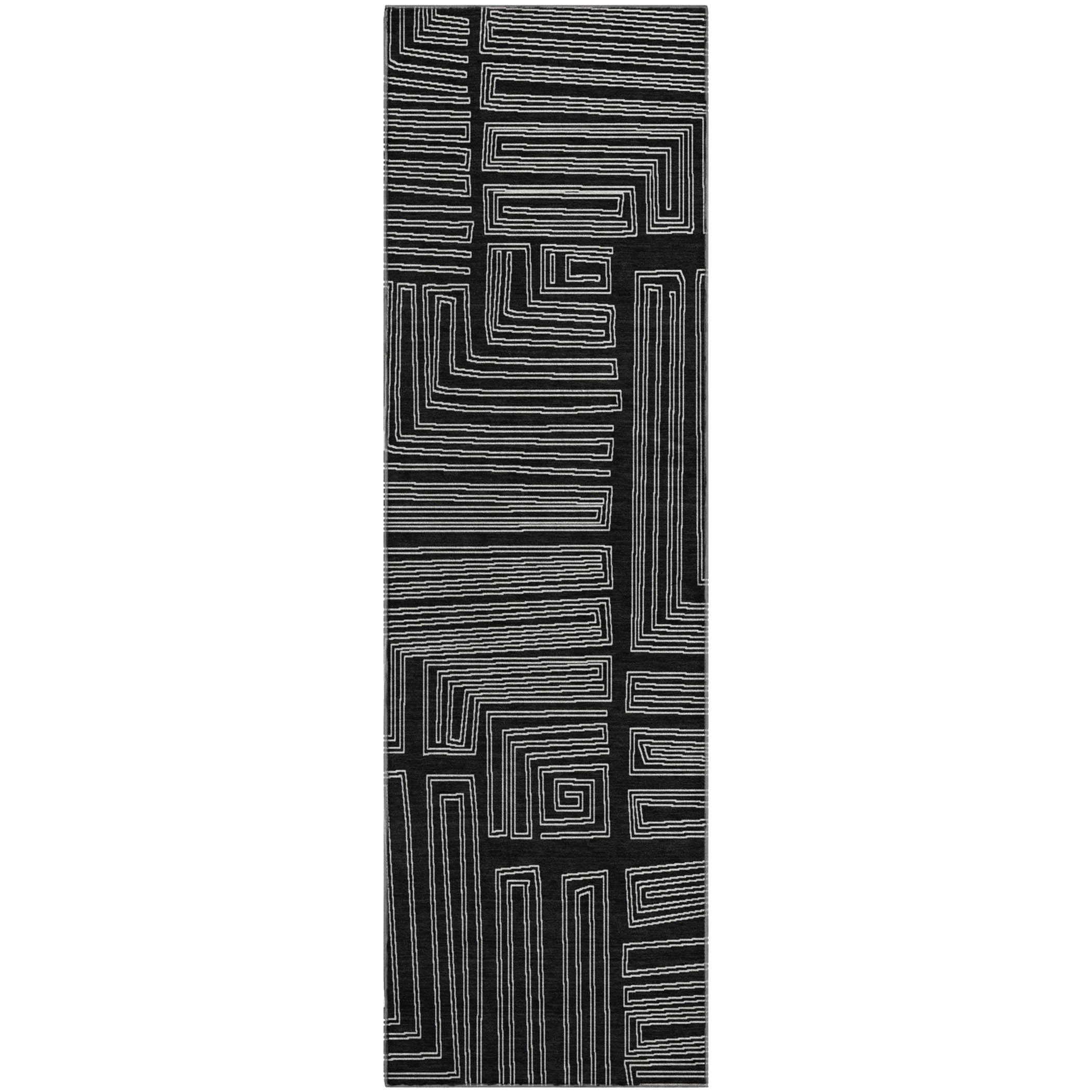 Vienna Machine Washable Transitional Black Rug 2'3" x 7'6" #shape_Runner