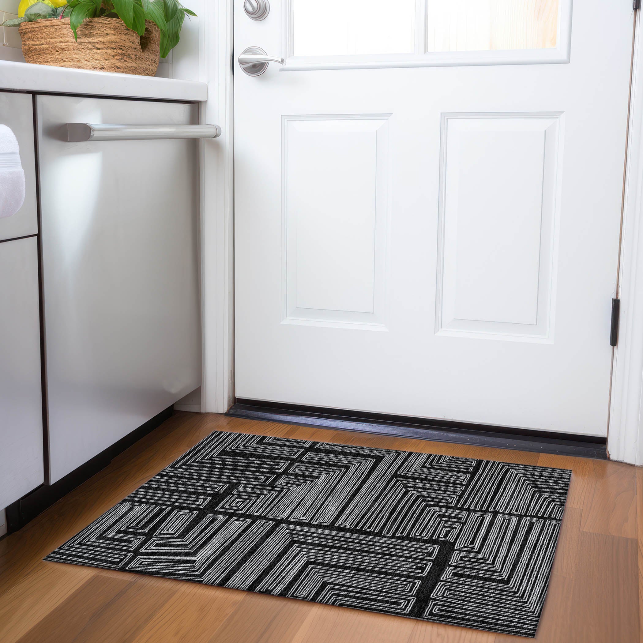 Vienna Machine Washable Transitional Black Rug 1'8" x 2'6" #shape_Rectangle
