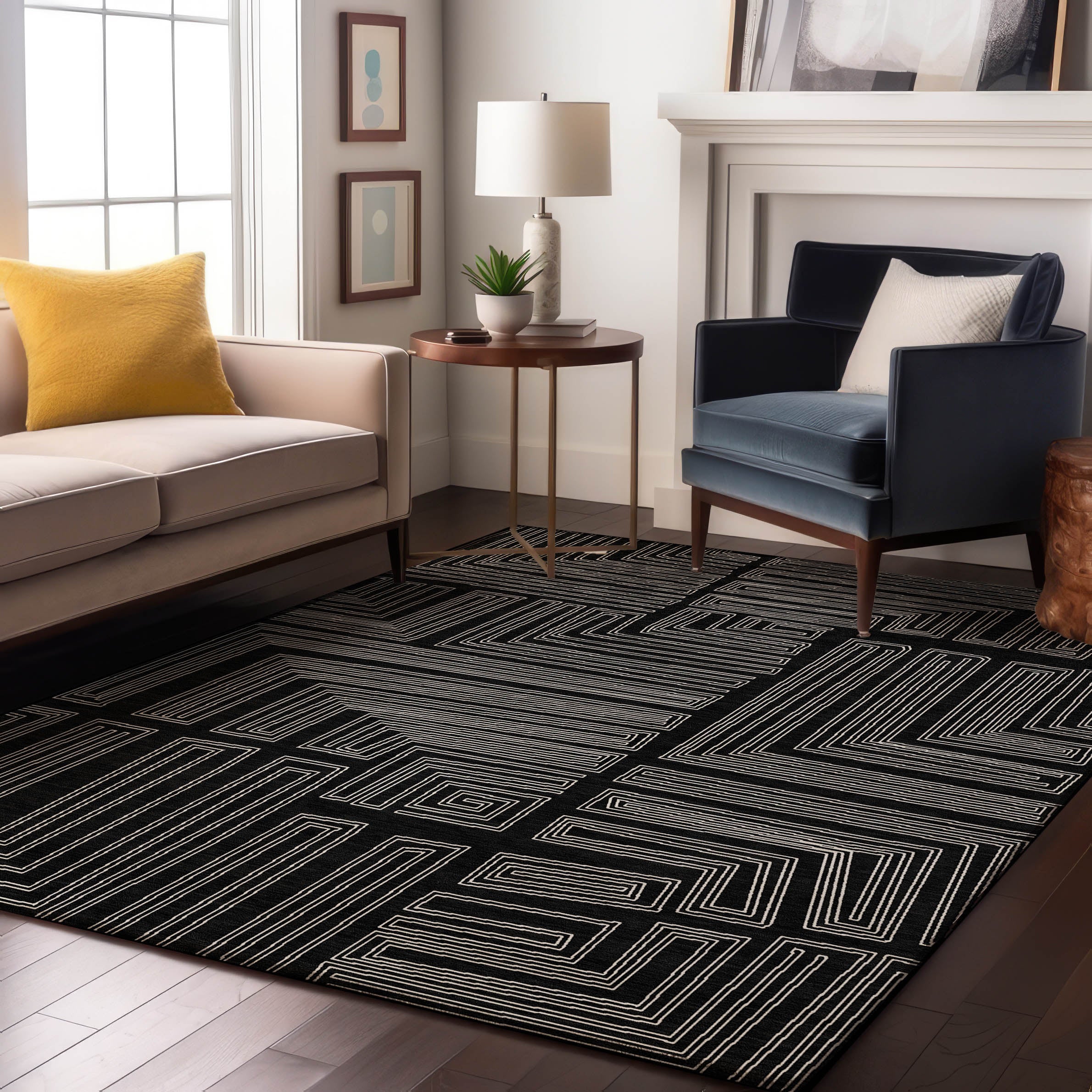 Vienna Machine Washable Transitional Black Rug 2'6" x 3'10" #shape_Rectangle