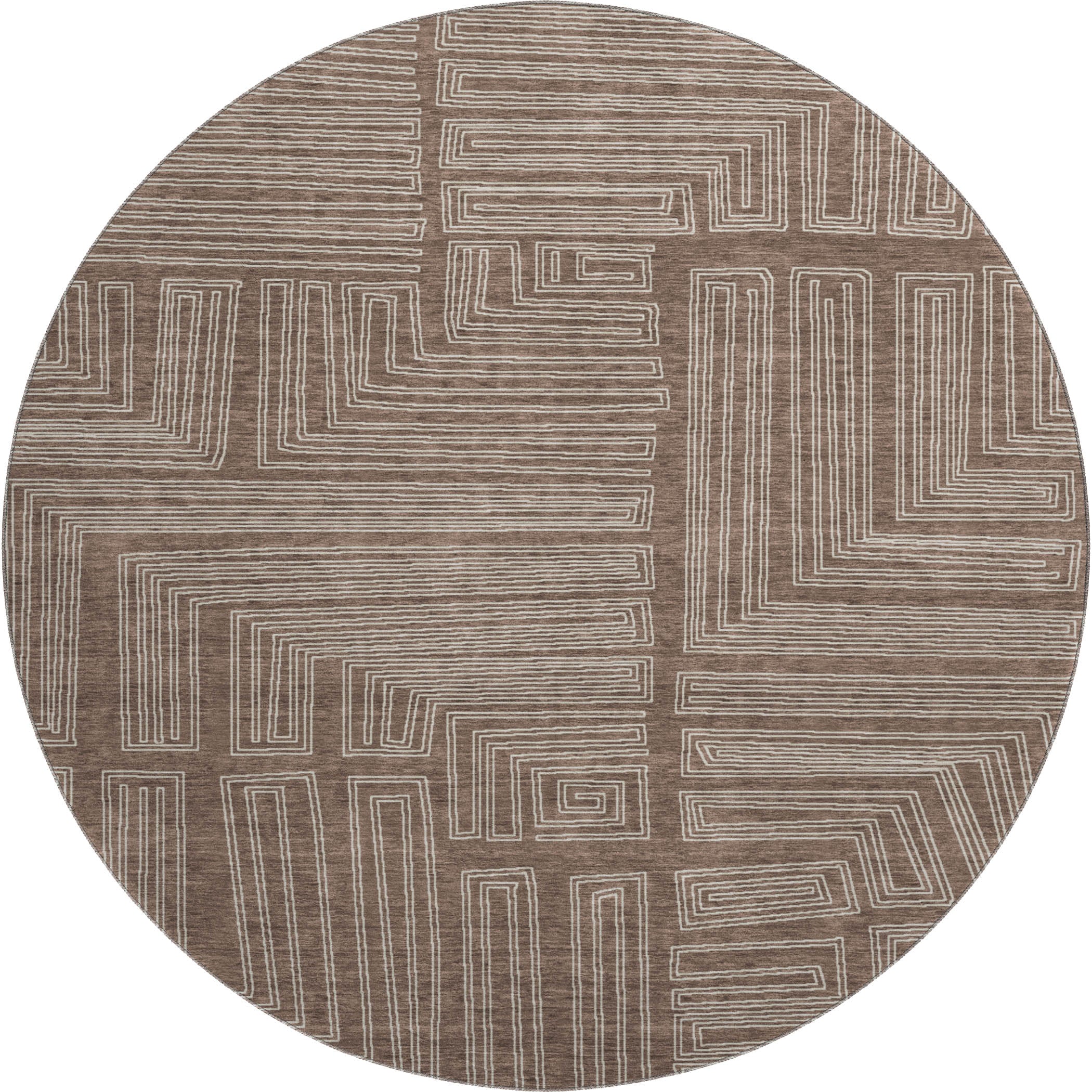 Vienna Machine Washable Transitional Brown Rug 8' x 8' #shape_Round
