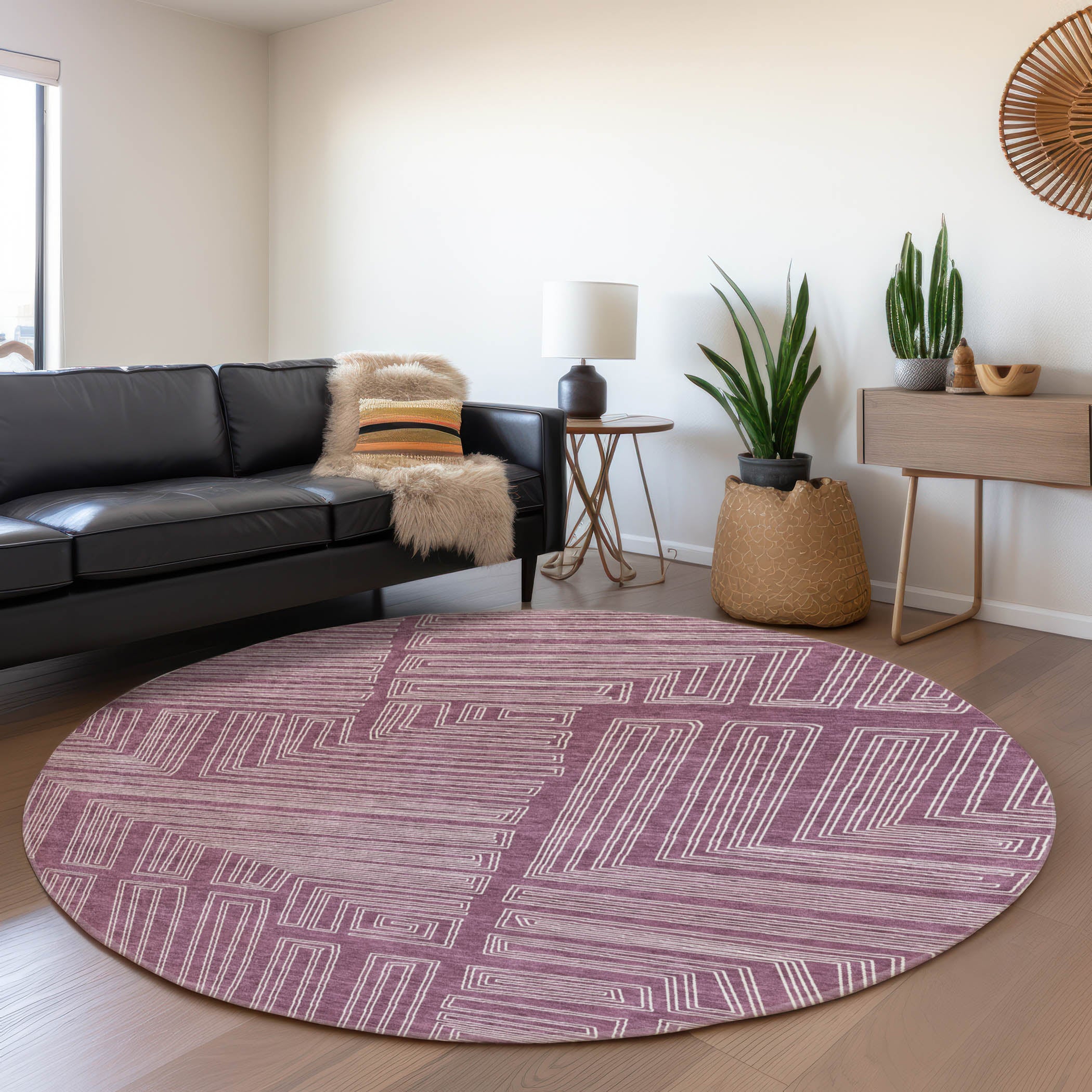 Vienna Machine Washable Transitional Eggplant Purple Rug 8' x 8' #shape_Round