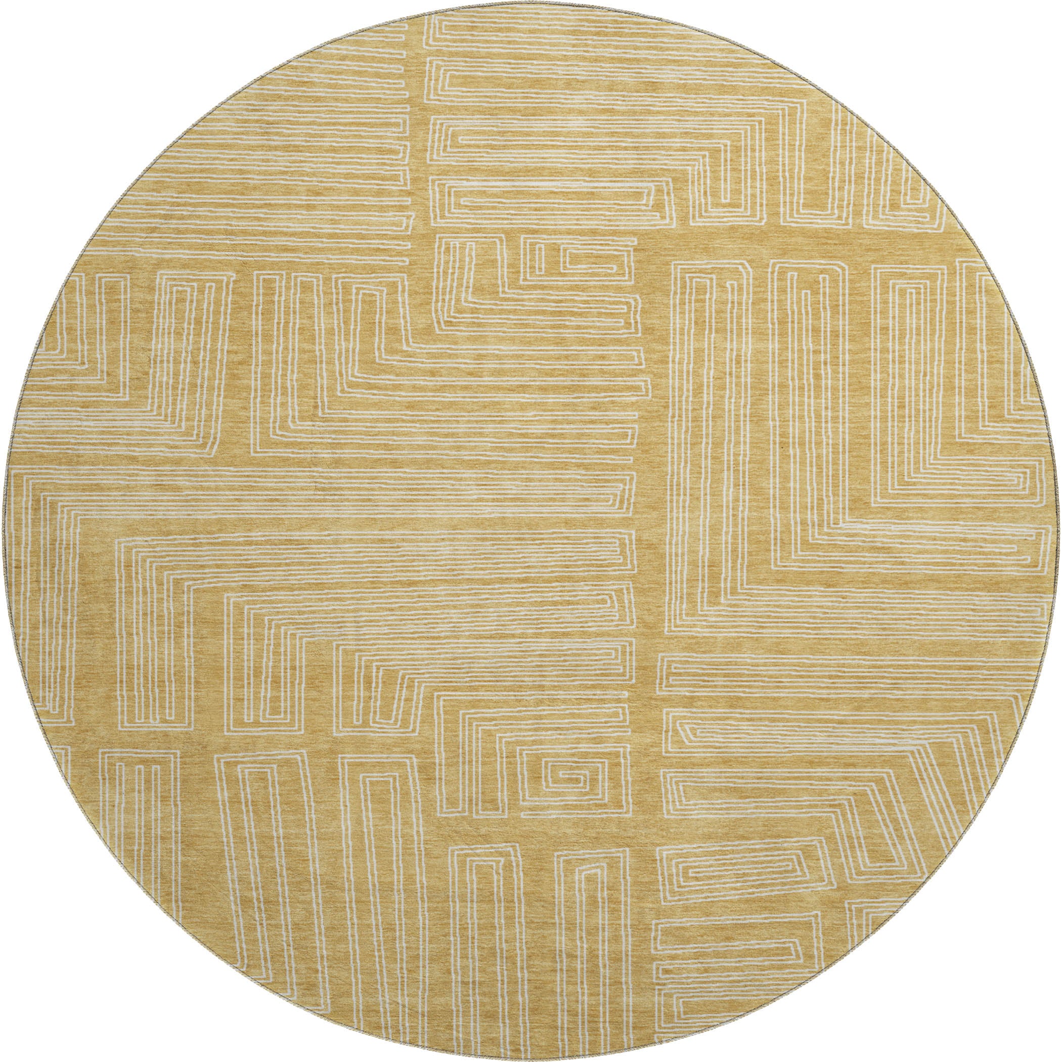 Vienna Machine Washable Transitional Gold Rug 8' x 8' #shape_Round