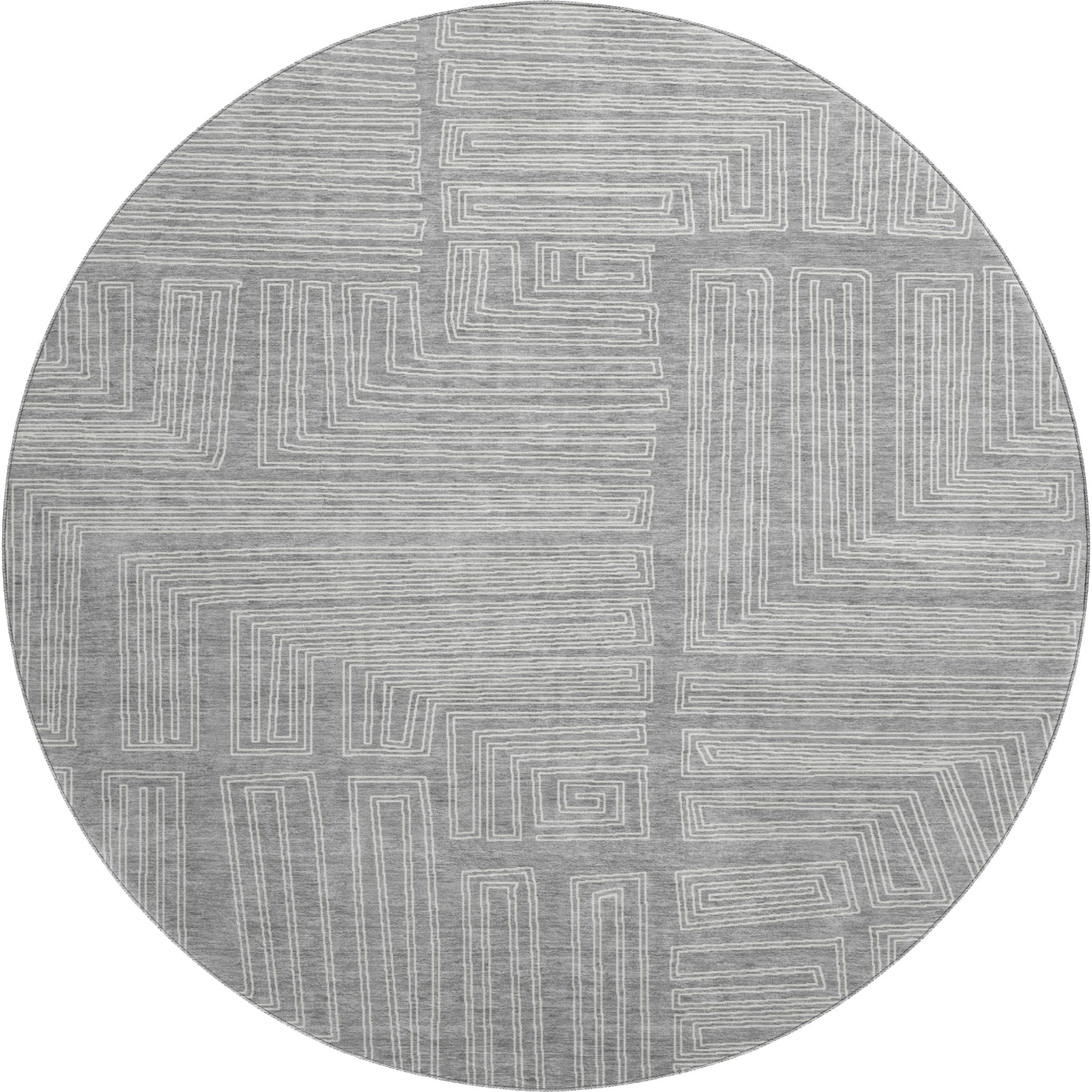 Vienna Machine Washable Transitional Gray Rug 8' x 8' #shape_Round