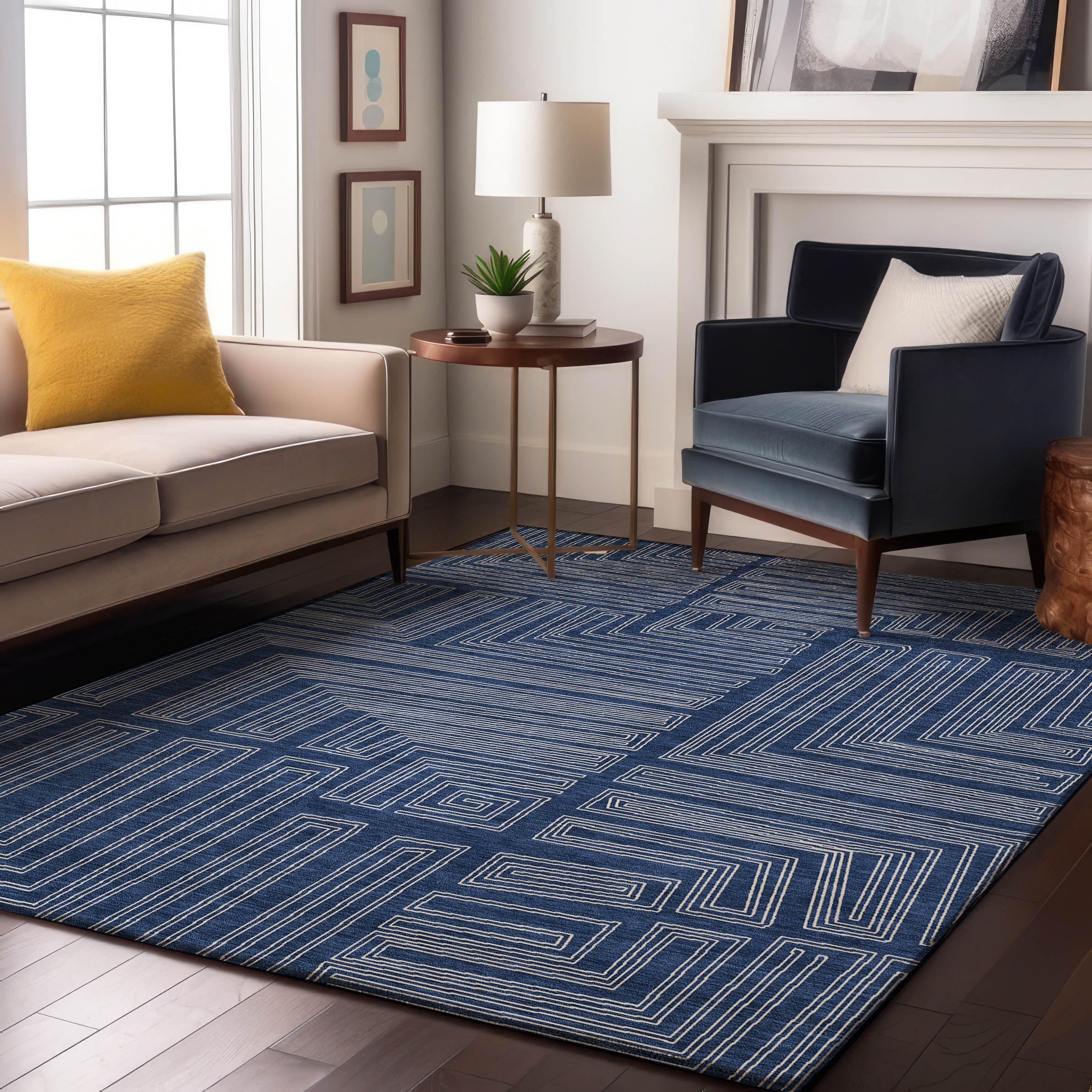 Vienna Machine Washable Transitional Navy Blue Rug 2'6" x 3'10" #shape_Rectangle