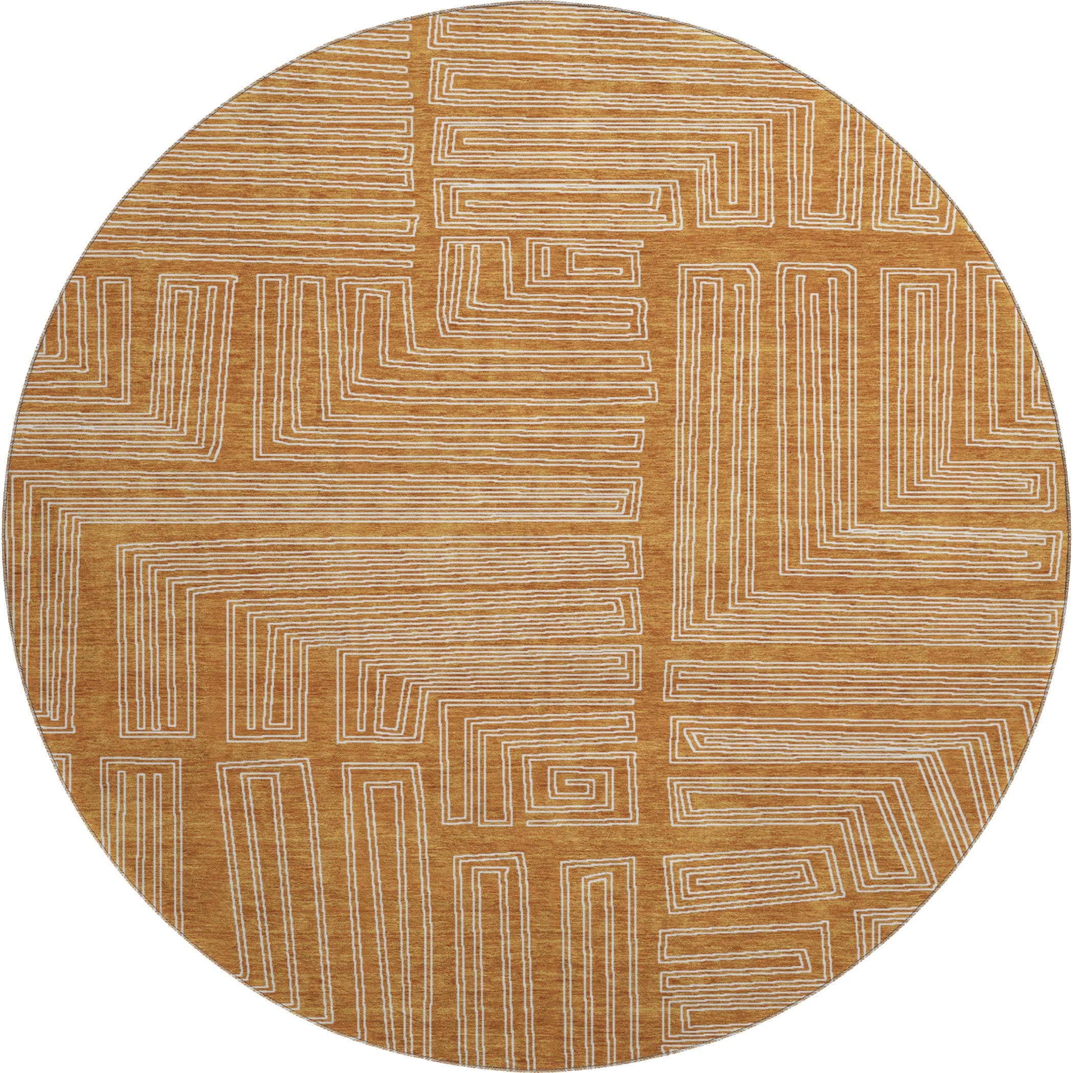 Vienna Machine Washable Transitional Paprika Orange Rug 8' x 8' #shape_Round
