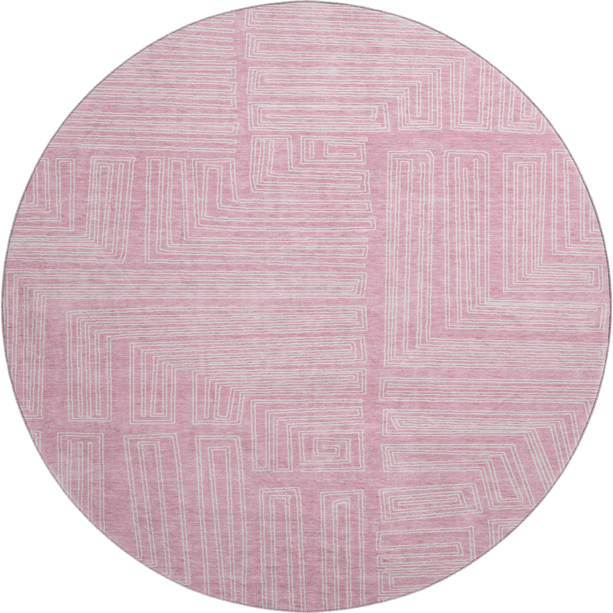 Vienna Machine Washable Transitional Pink Rug 8' x 8' #shape_Round