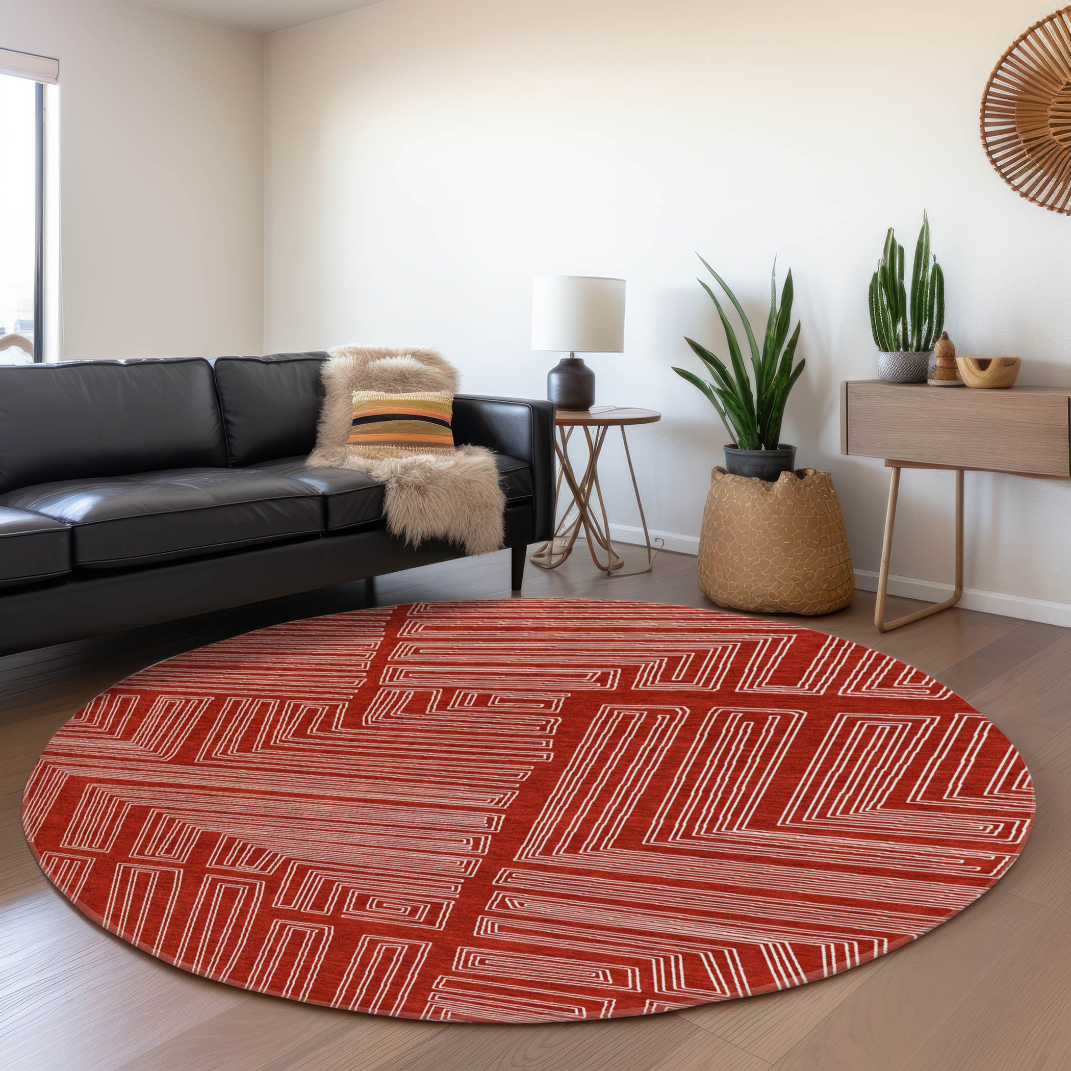 Vienna Machine Washable Transitional Red Rug 8' x 8' #shape_Round