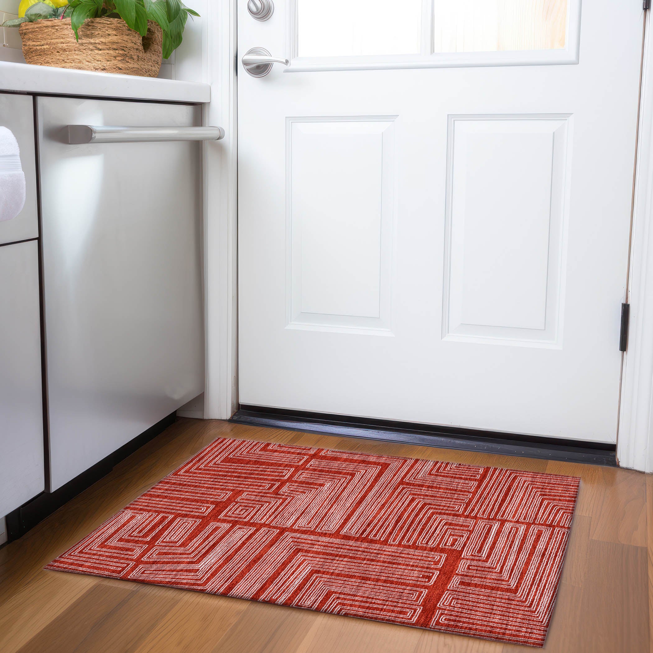 Vienna Machine Washable Transitional Red Rug 1'8" x 2'6" #shape_Rectangle
