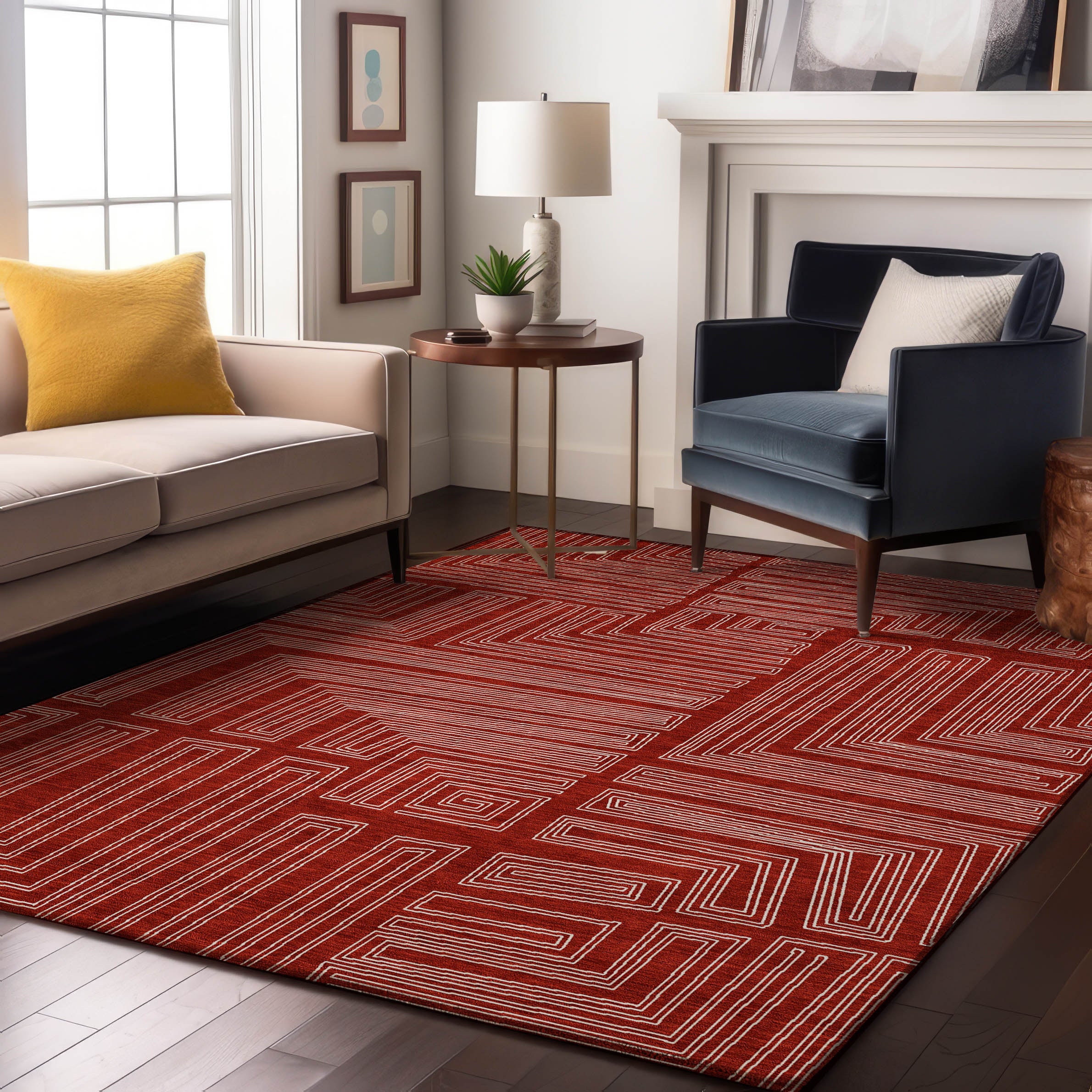 Vienna Machine Washable Transitional Red Rug 2'6" x 3'10" #shape_Rectangle