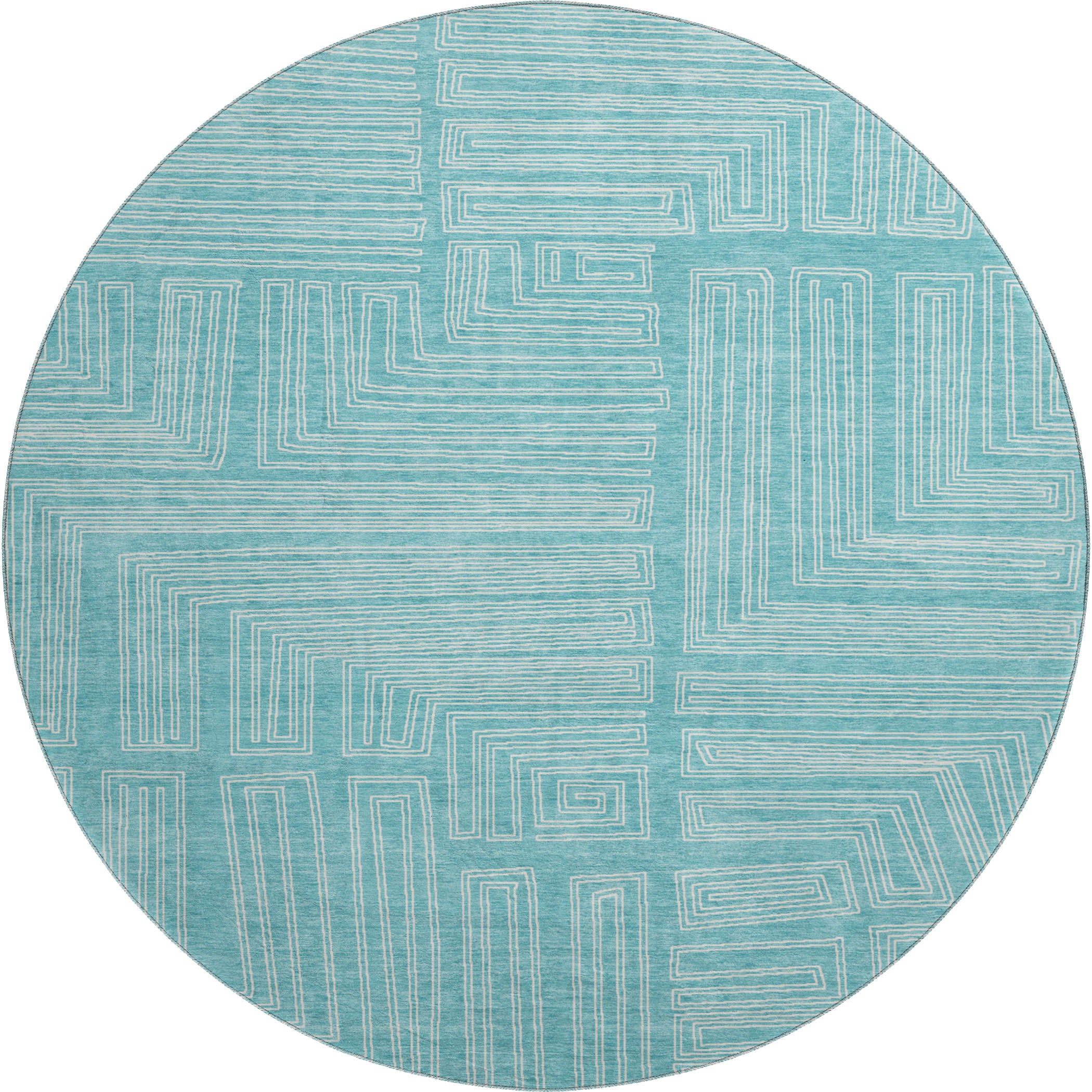 Vienna Machine Washable Transitional Turquoise Teal Rug 8' x 8' #shape_Round