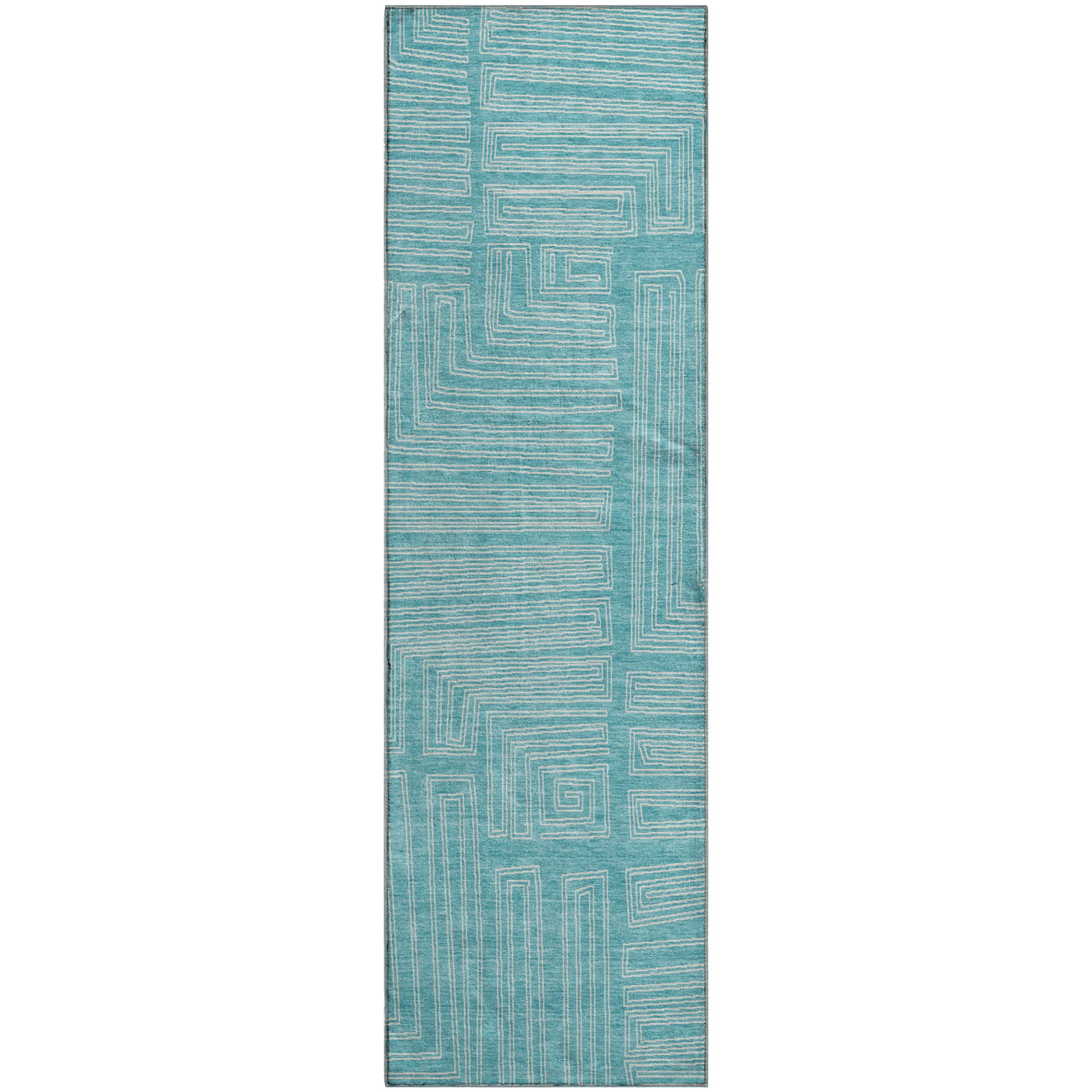 Vienna Machine Washable Transitional Turquoise Teal Rug 2'3" x 7'6" #shape_Runner