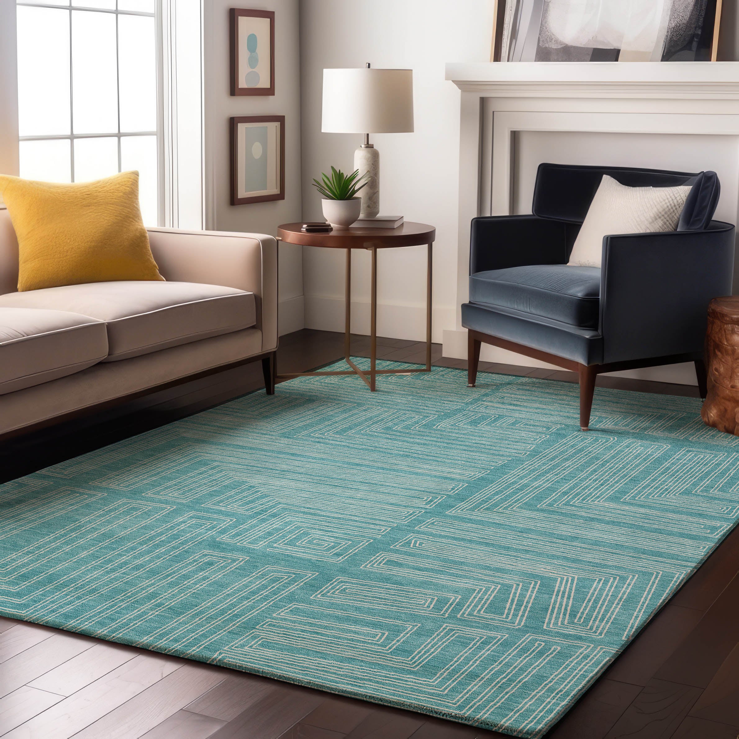 Vienna Machine Washable Transitional Turquoise Teal Rug 2'6" x 3'10" #shape_Rectangle