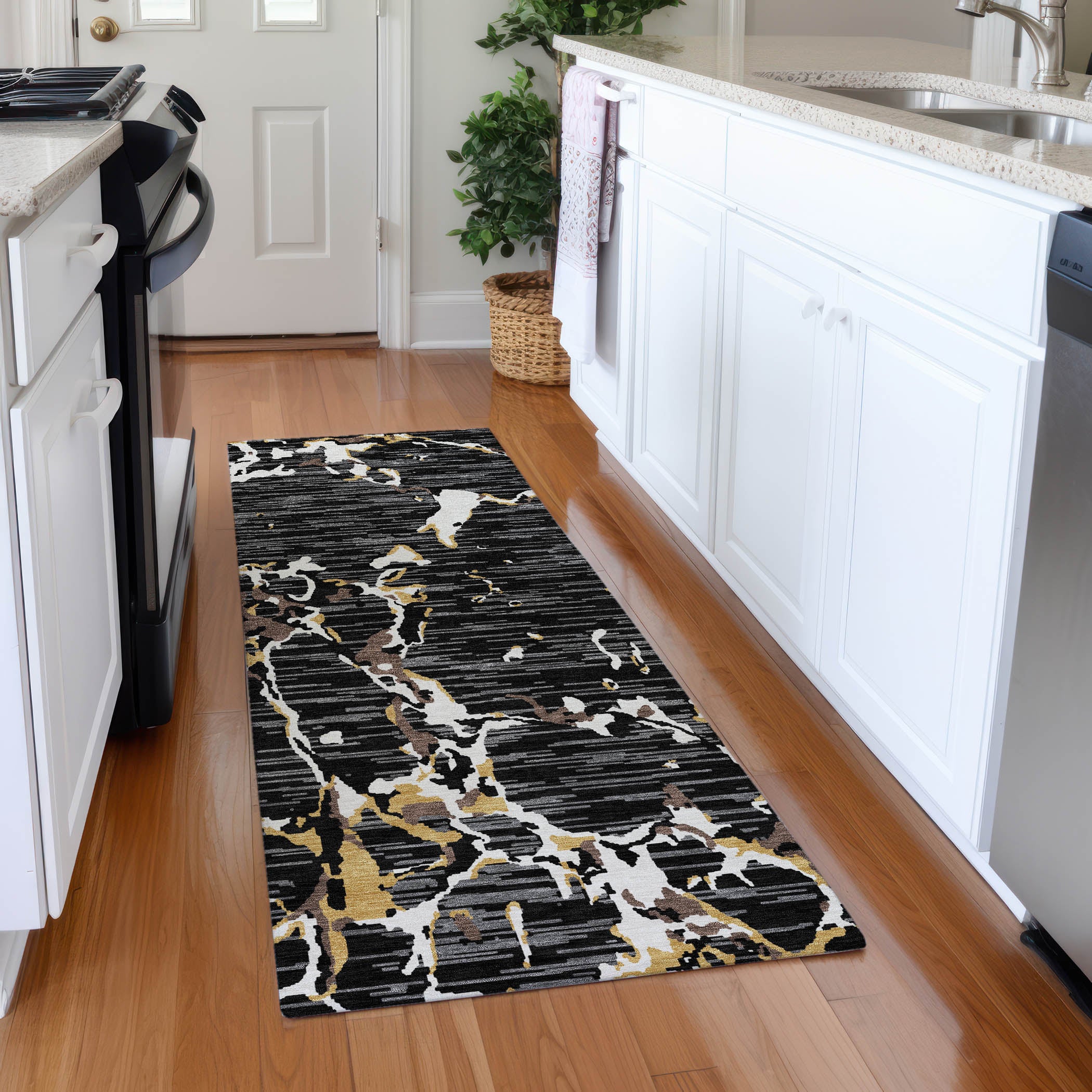 Baku Machine Washable Transitional Black Rug 2'3" x 7'6" #shape_Runner